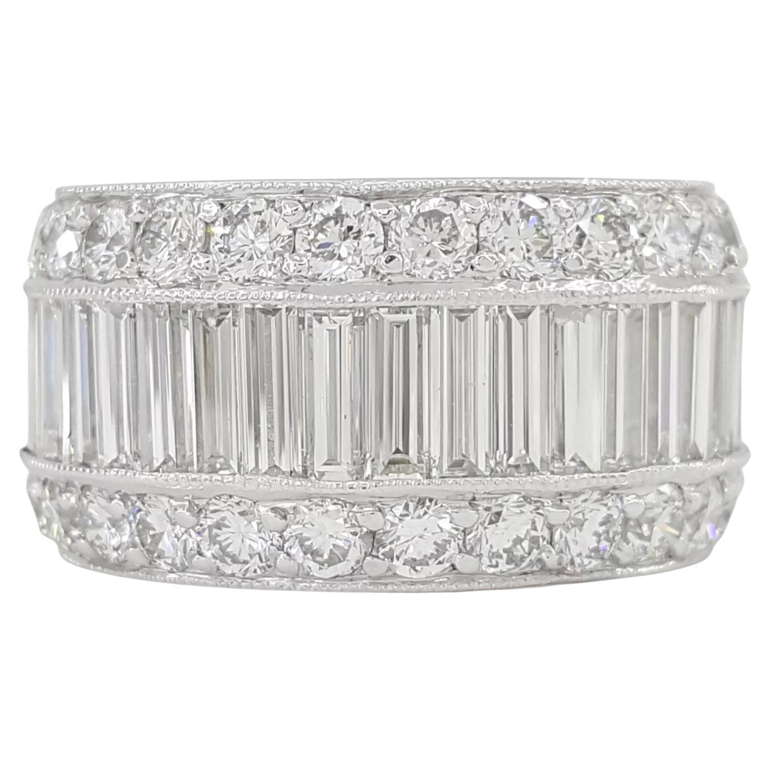 6.5 Carat Baguette & Round Diamond Three-Row Platinum Eternity Band Ring