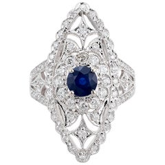 .65 Carat Blue Sapphire Diamond White Gold Cocktail Ring