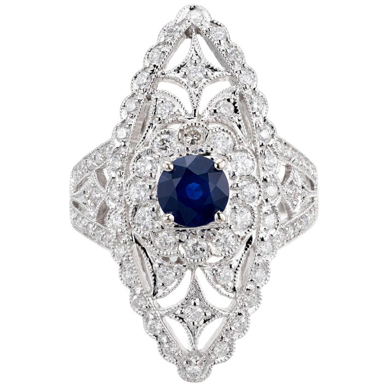 .65 Carat Blue Sapphire Diamond White Gold Cocktail Ring For Sale at ...