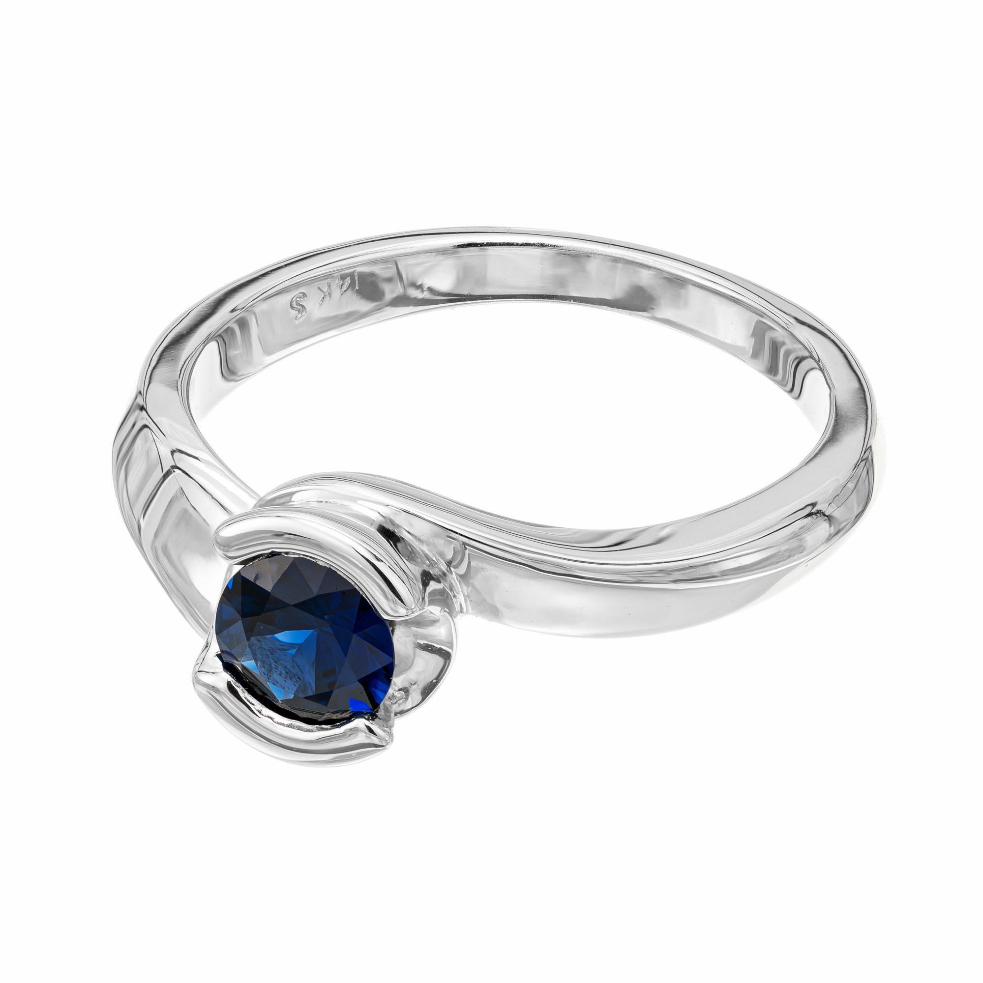 Round Cut .65 Carat Blue Sapphire White Gold Engagement Ring