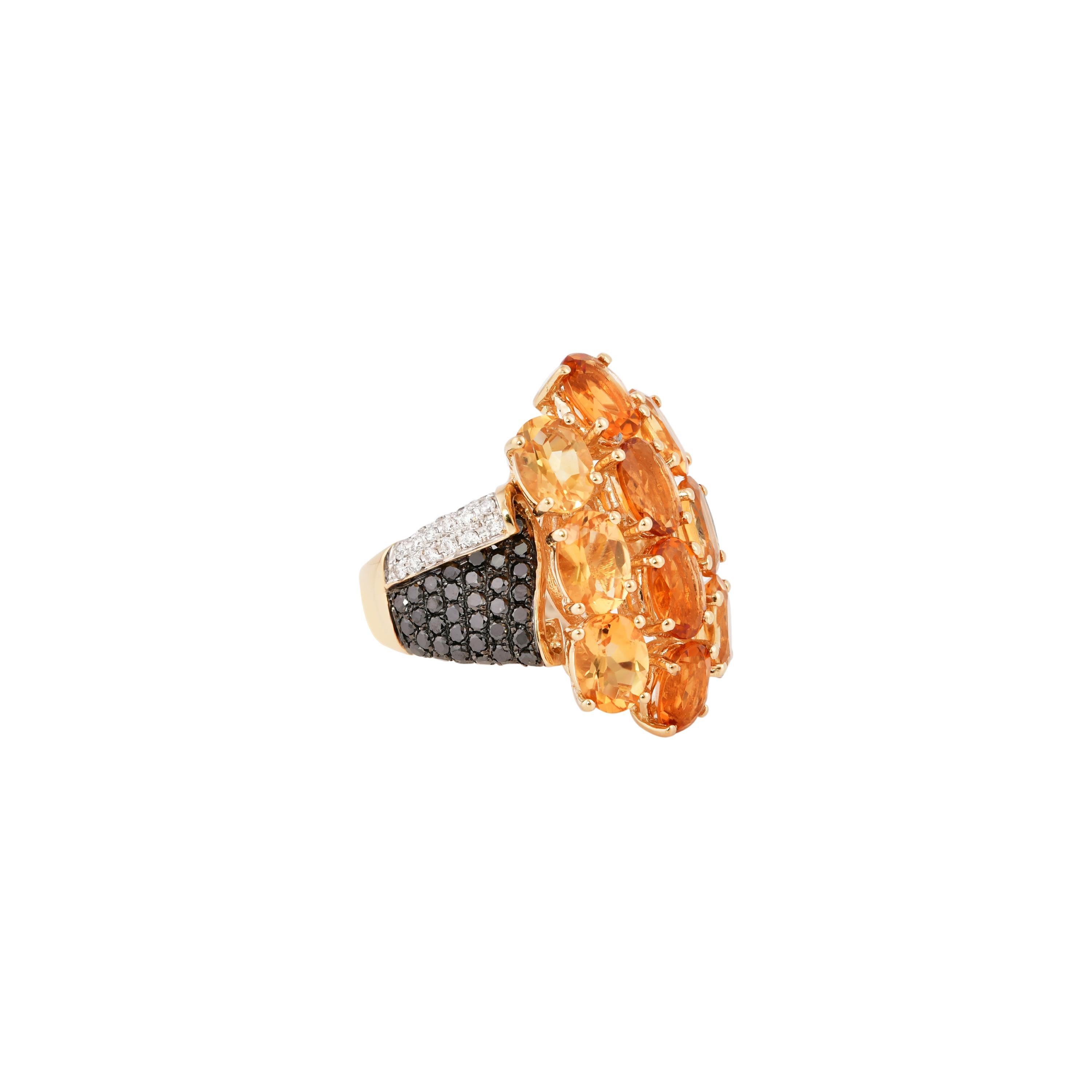 Glamorous Gemstones - Sunita Nahata started off her career as a gemstone trader, and this particular collection reflects her love for multi-colored semi-precious gemstones. This ring presents a cluster of the most vibrant citrines with a summery