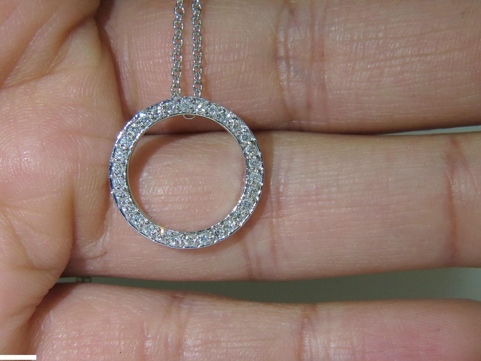 Women's or Men's .65 Carat Classic Diamond Circle Pendant and Necklace 14 Karat