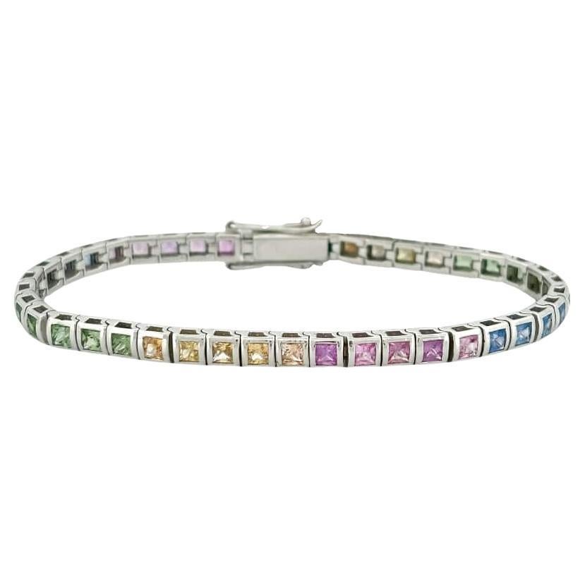 6.5 Karat Regenbogen Multi-Sapphires Nieten-Armband aus 14K Weißgold
