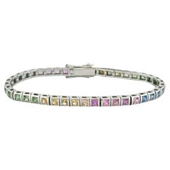 6.5 Ct Rainbow Multi-Sapphires studded Bracelet in 14K White Gold