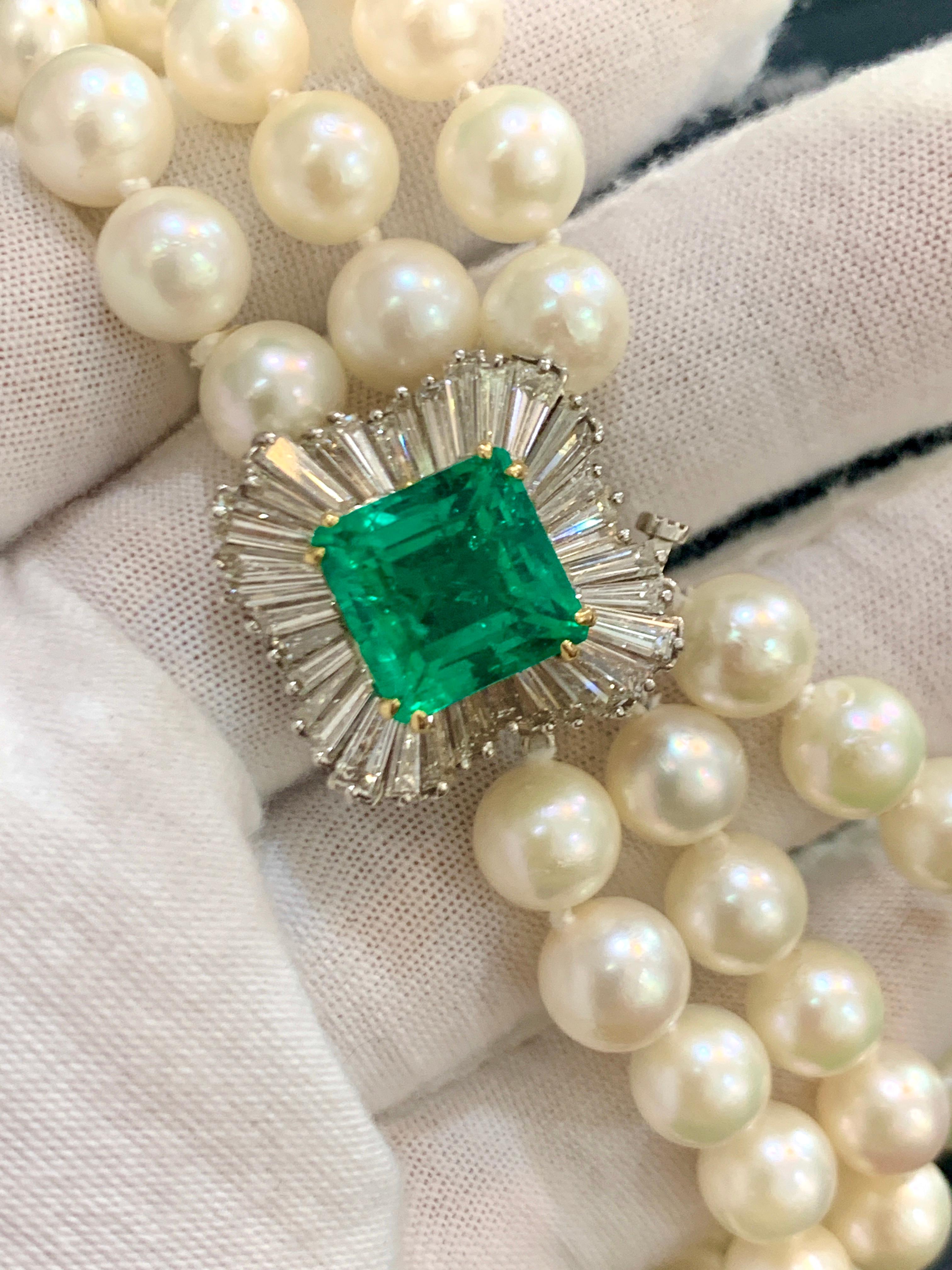 AGL Certified 6.5 Ct Colombian Minor Emerald  Diamond Pearl Choker/Necklace 18KG 7