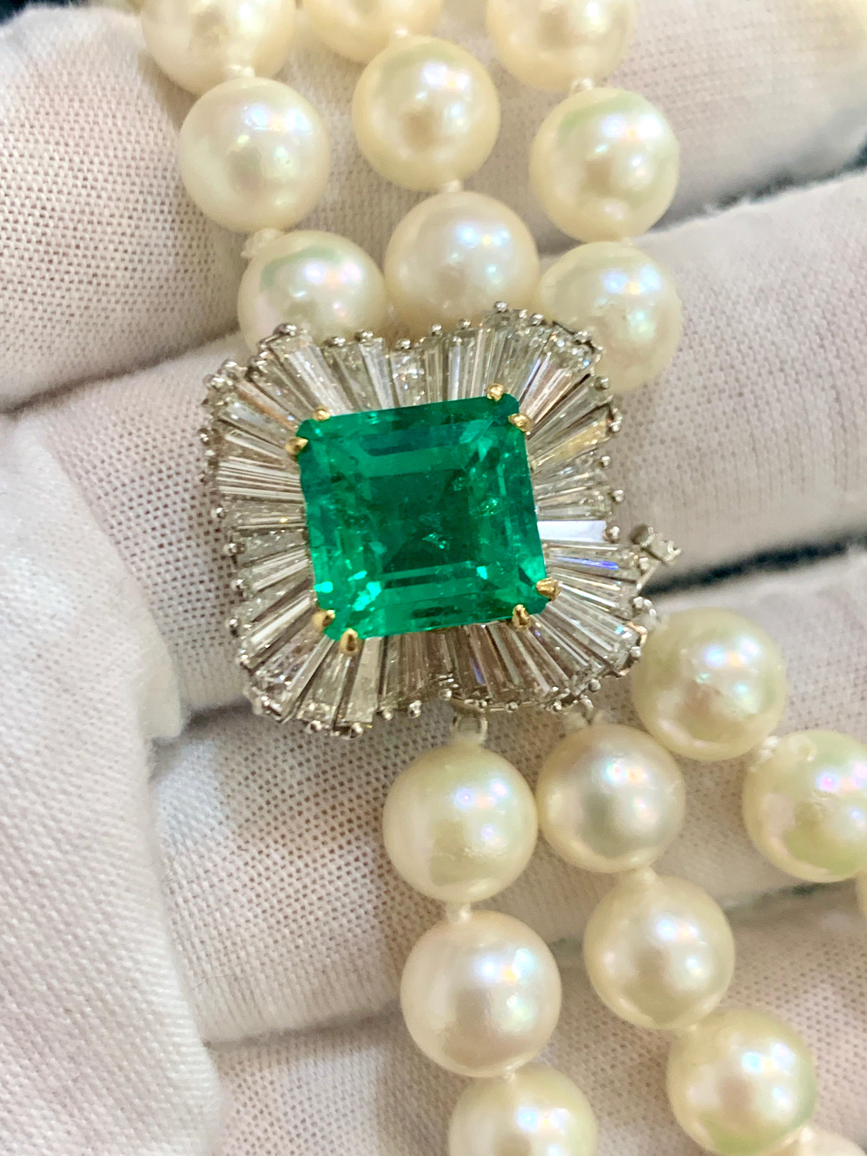 AGL Certified 6.5 Ct Colombian Minor Emerald  Diamond Pearl Choker/Necklace 18KG 9
