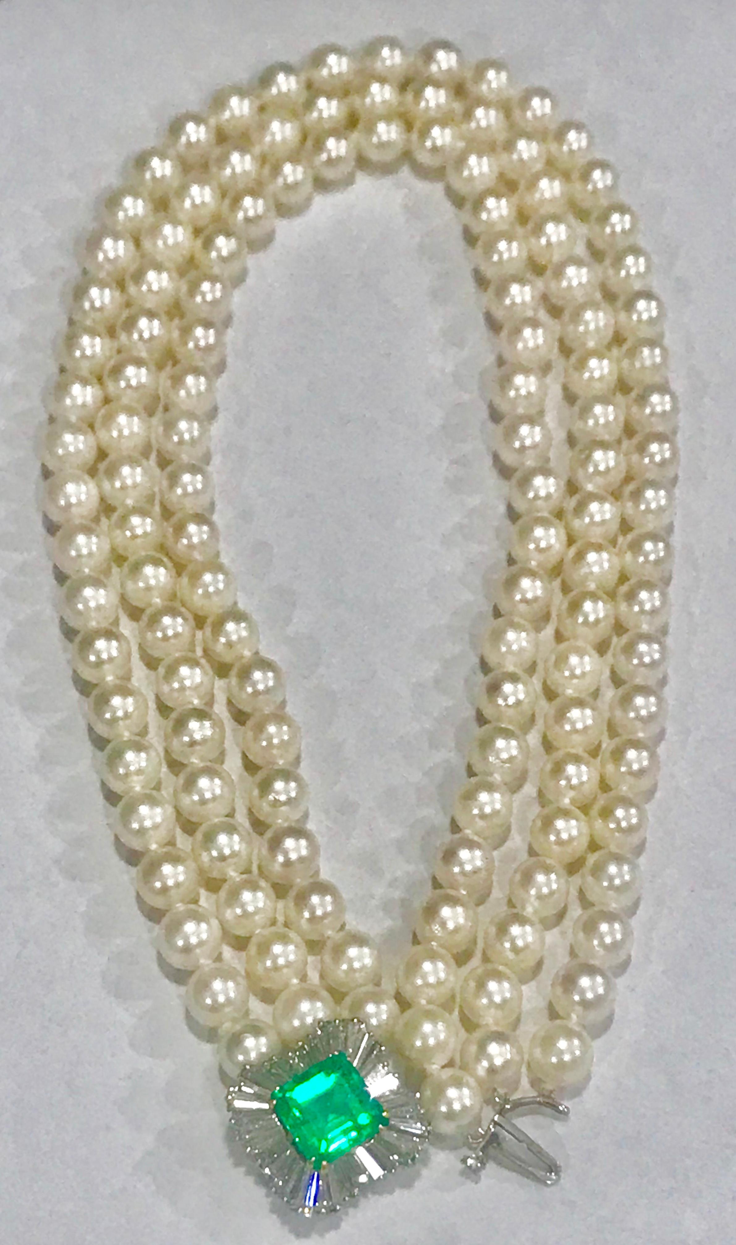 AGL Certified 6.5 Ct Colombian Minor Emerald  Diamond Pearl Choker/Necklace 18KG 2