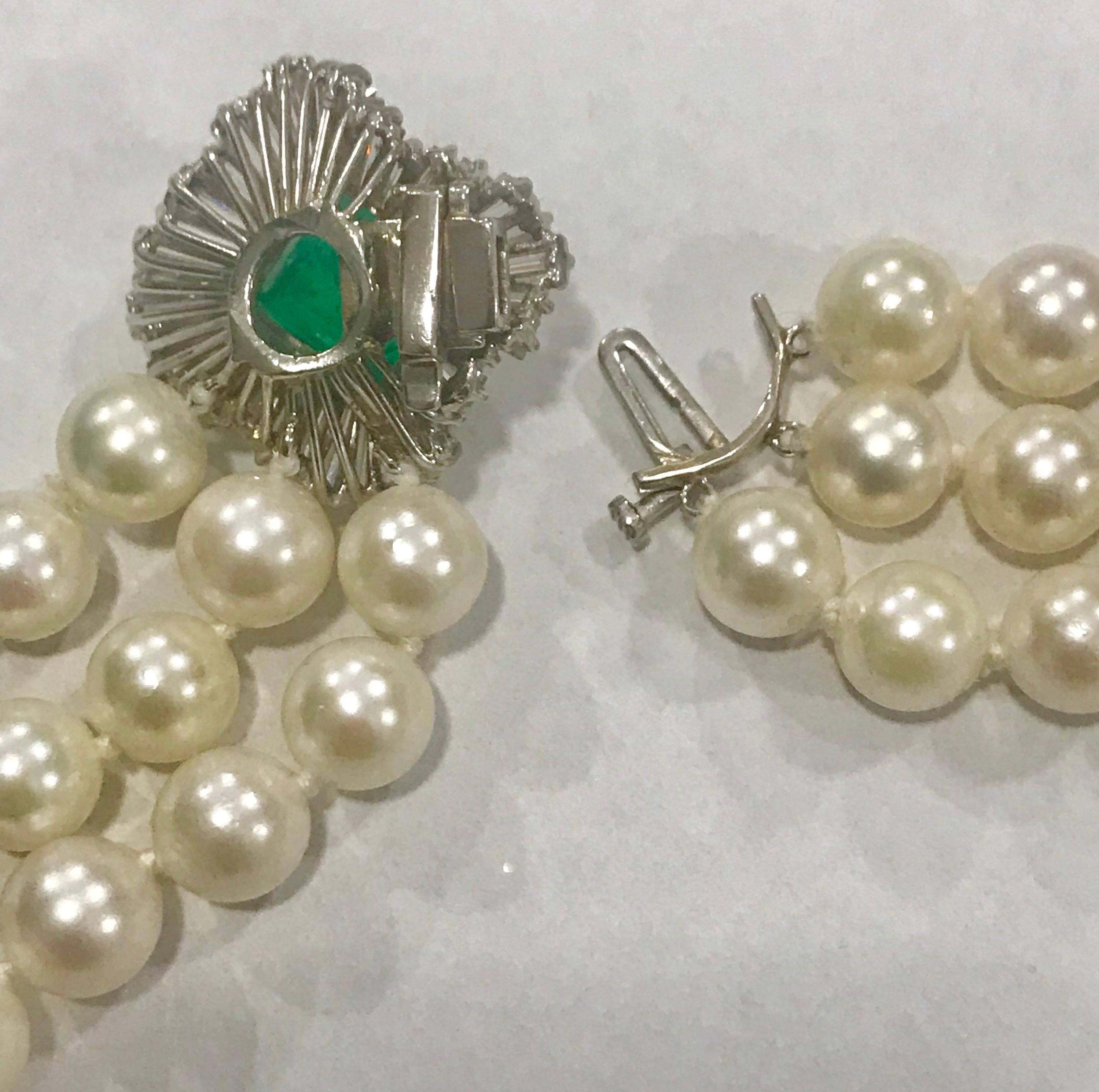 AGL Certified 6.5 Ct Colombian Minor Emerald  Diamond Pearl Choker/Necklace 18KG 4