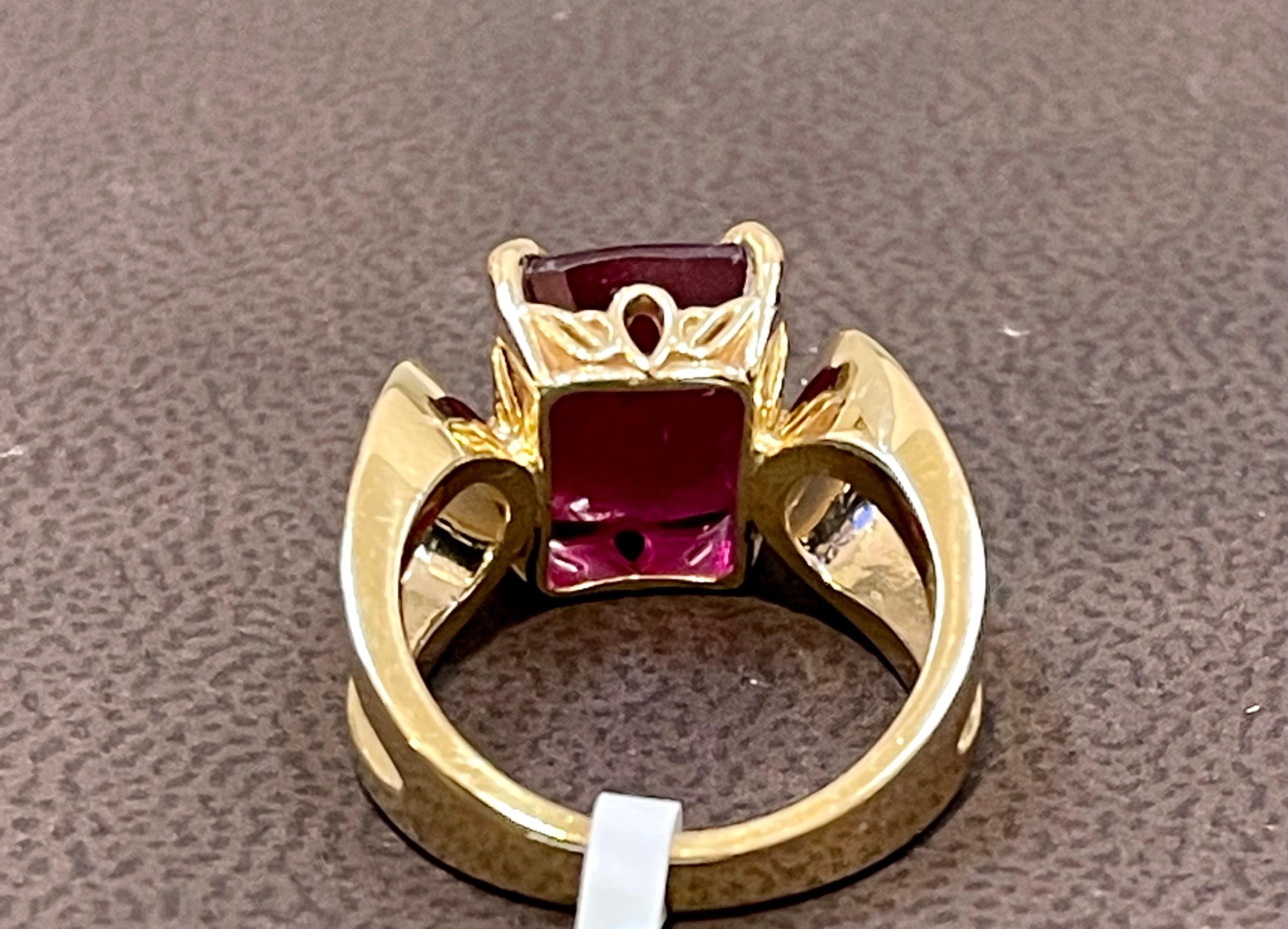 6.5 Carat Cushion Shape Treated Ruby 14 Karat Yellow Gold Ring For Sale 5