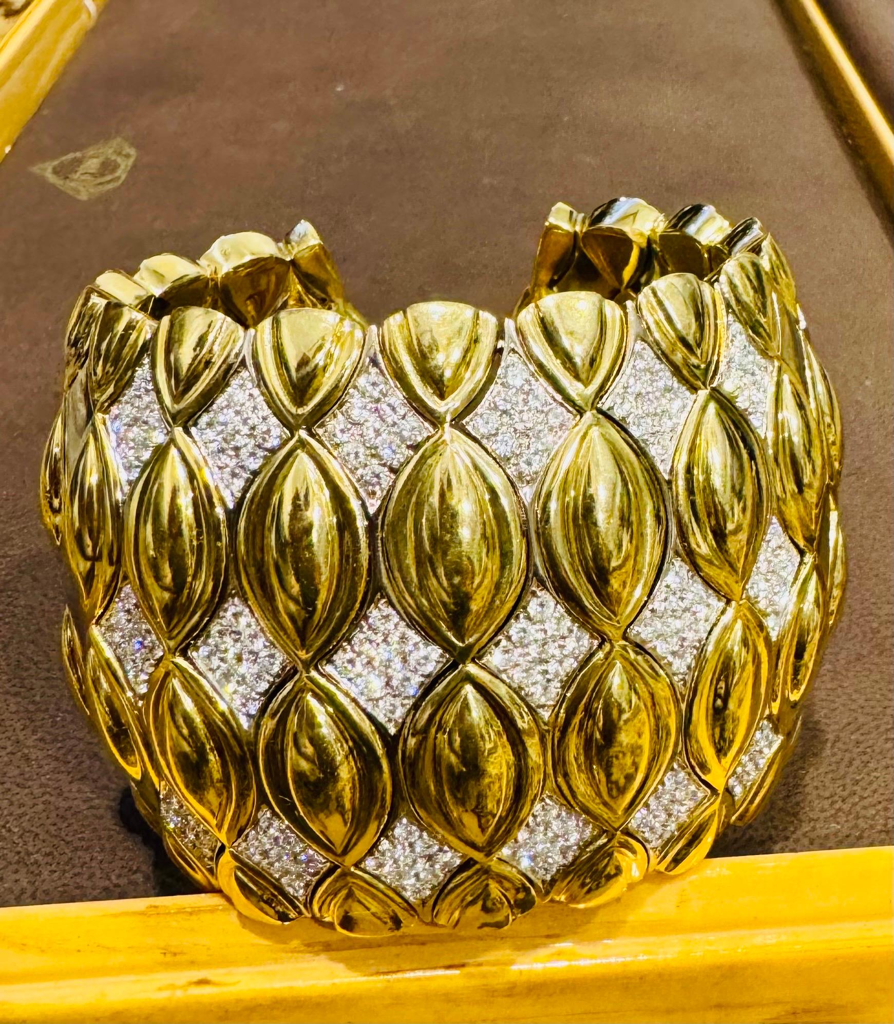 8 Carat Diamond 18 Kt Gold Cocktail Bangle Bracelet /cuff Estate S Size 192Gm 3