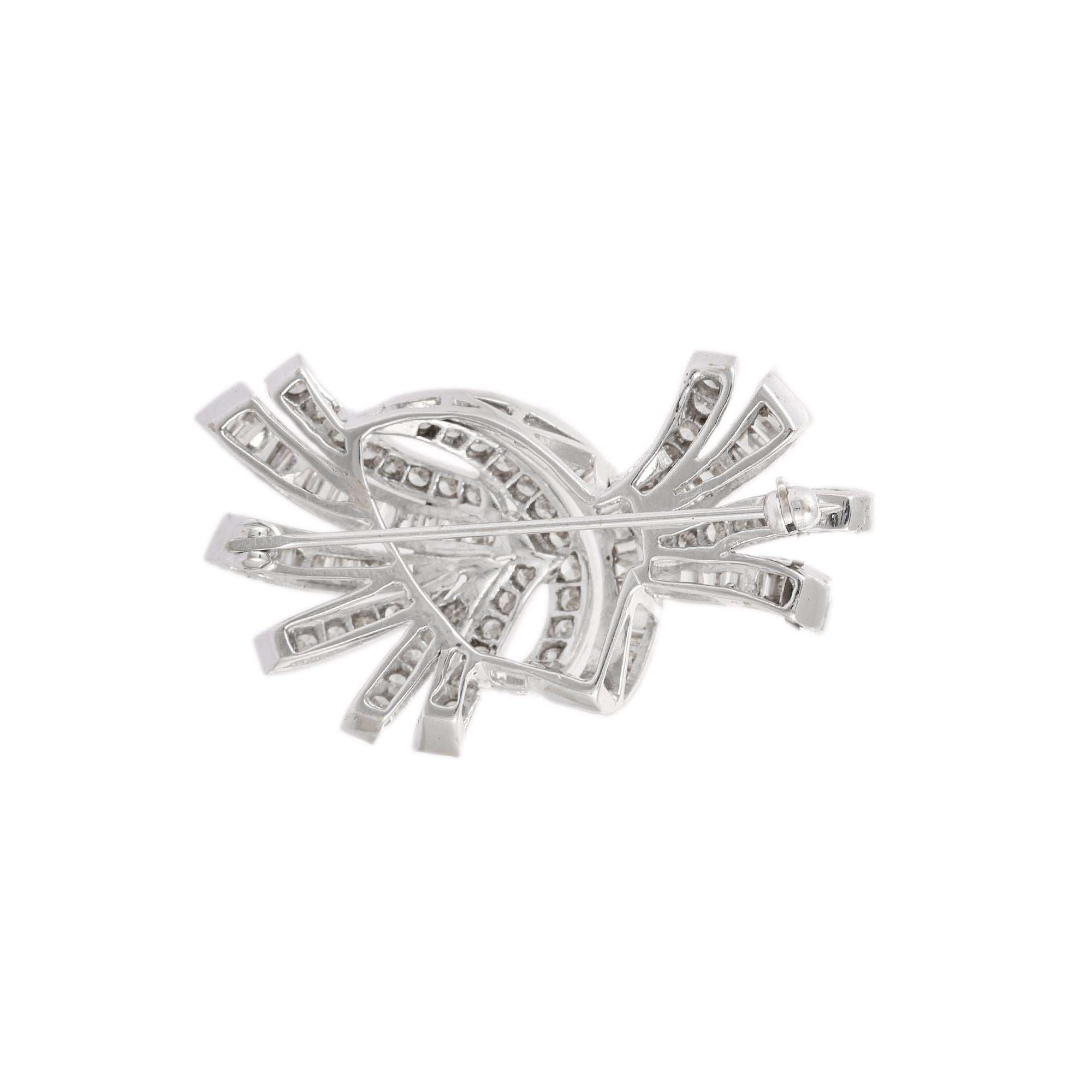 Mixed Cut 6.5 CTW Channel Diamond Bow Brooch in 18k Solid White Gold For Sale