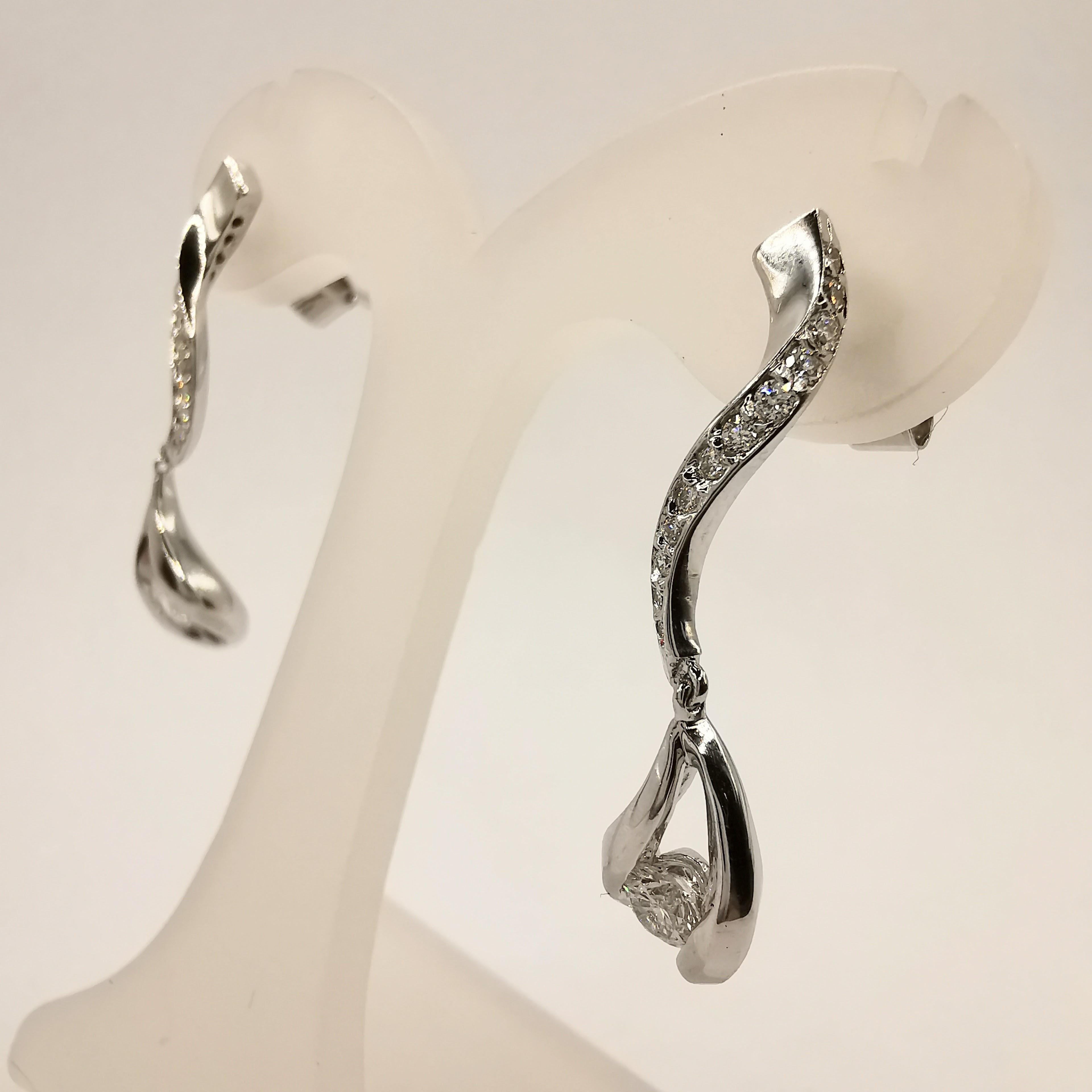 Contemporary .65 Carat Diamond Drop Earrings in 18k White Gold