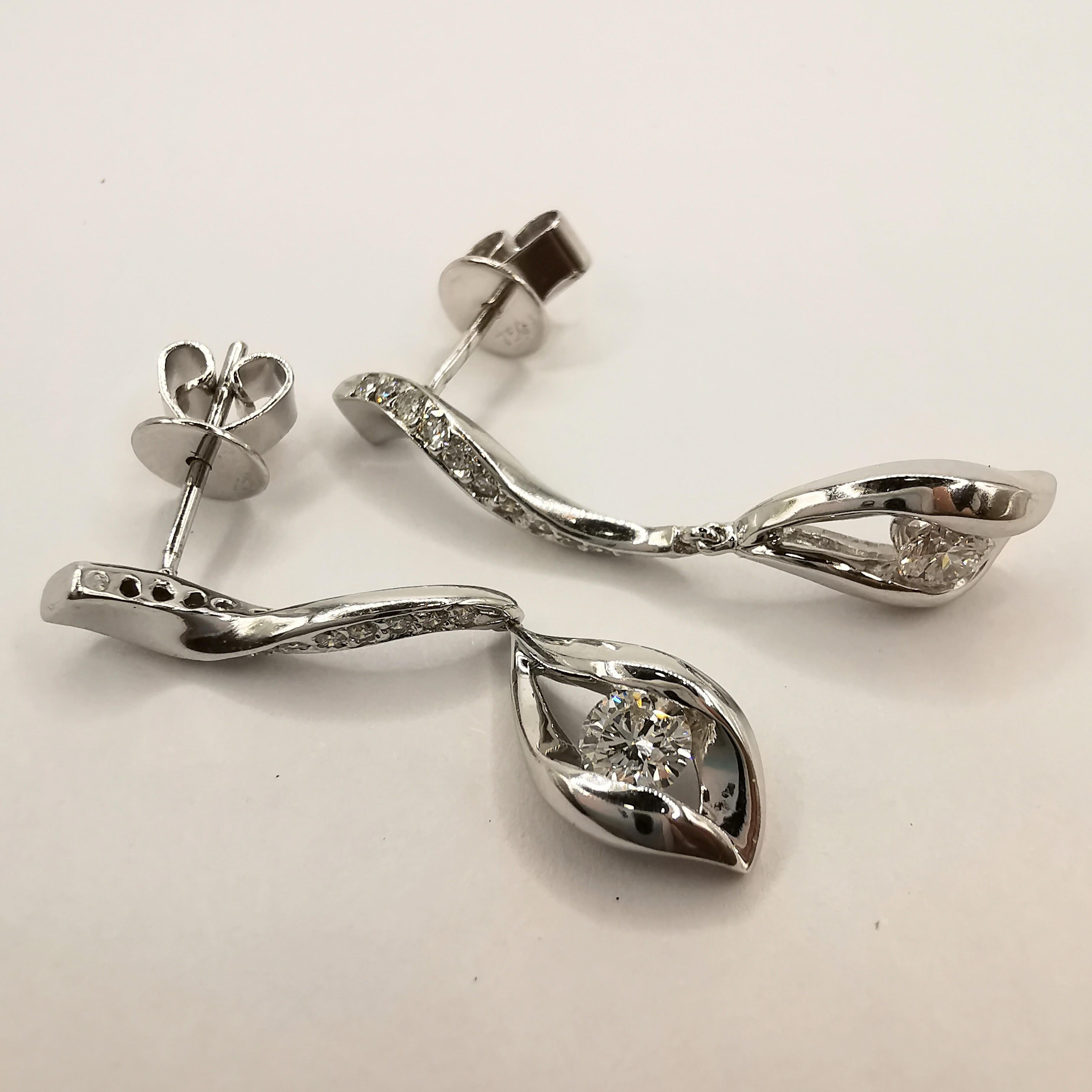 Round Cut .65 Carat Diamond Drop Earrings in 18k White Gold