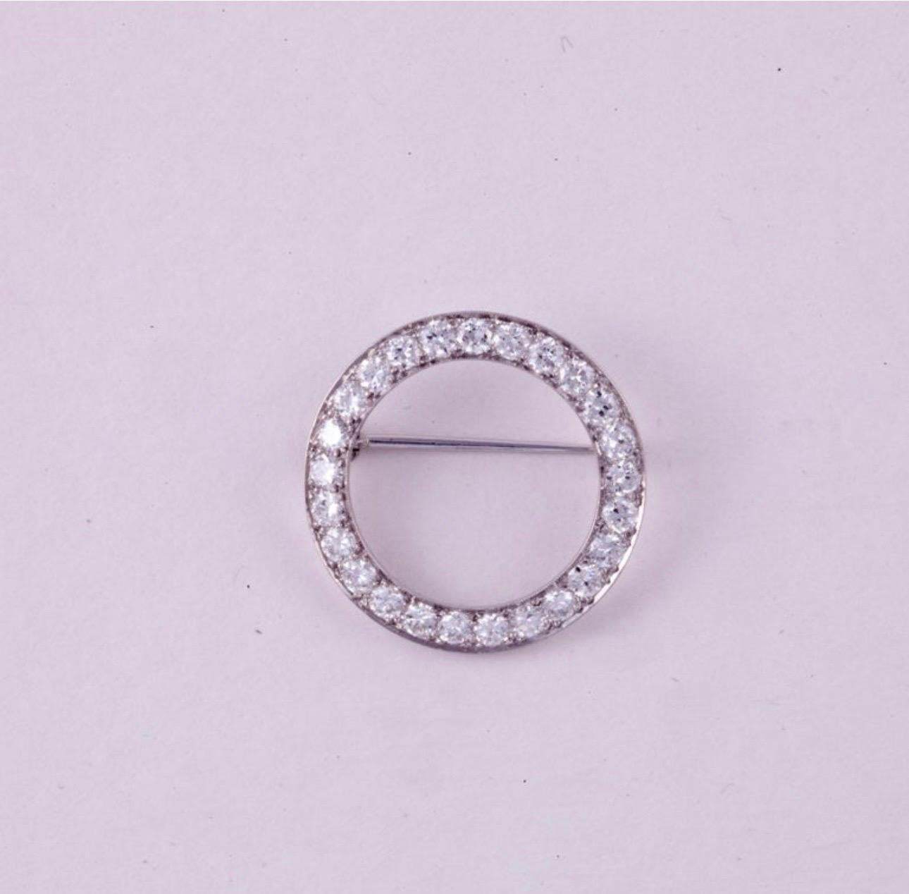  Circular platinum brooch/pin / Pendant  1.5 inch  Diameter with  6.5 cts Brilliant cut round diamonds
Antique Diamond & Platinum Pin/Broach/ Pendant , VS Quality
Graduating size of diamonds 
It can be used as pendant too
Very High Quality