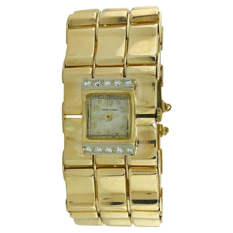 Ladies 14 Karat White Gold Diamond Hamilton Timepiece For Sale at 1stDibs