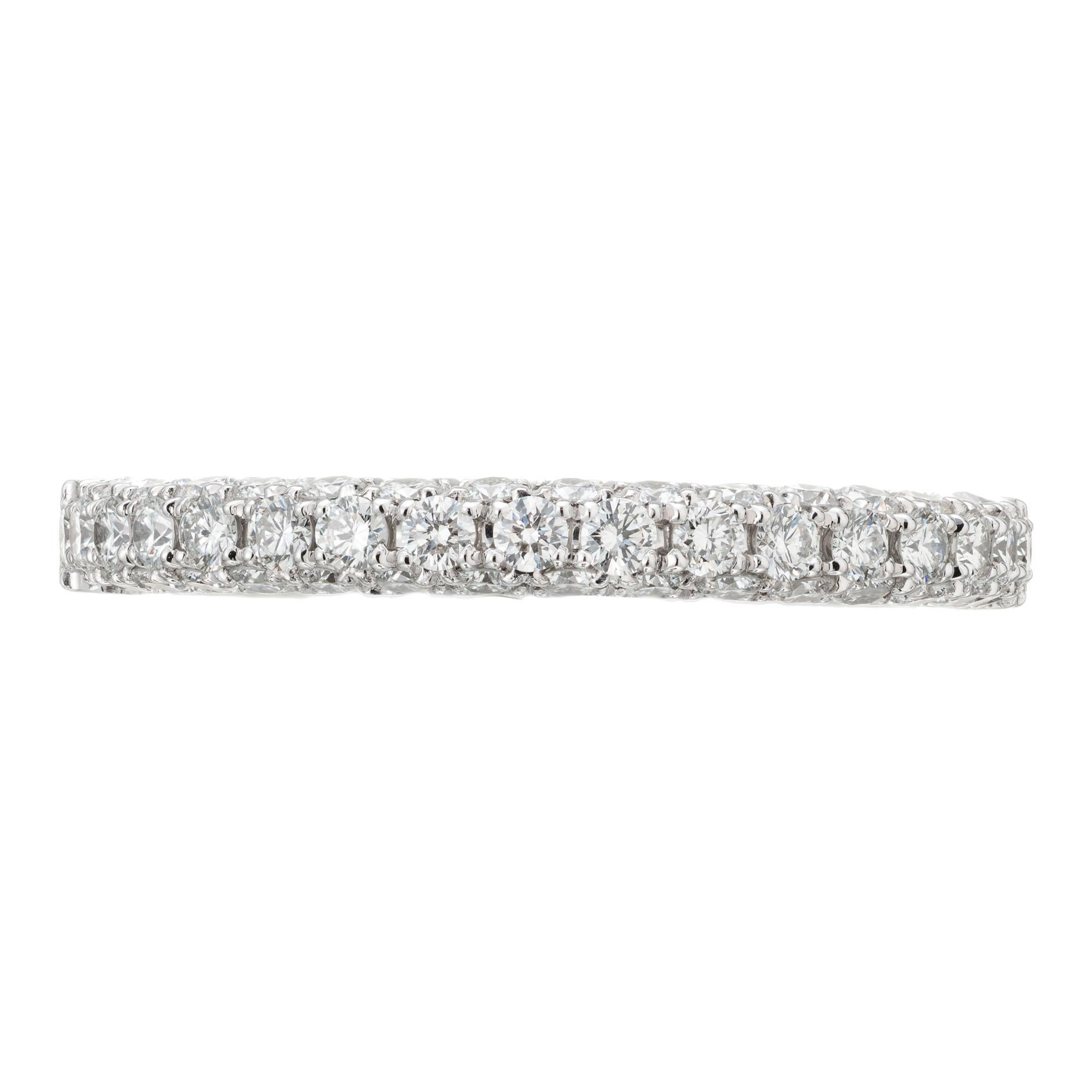 52 round diamond platinum wedding band ring. 52 bead set brilliant cut diamonds across the top and sides of the setting.

52 round brilliant cut diamonds, G VS approx. .65cts
Size 6 and sizable
Platinum 
Stamped: PLAT
5.2 grams

