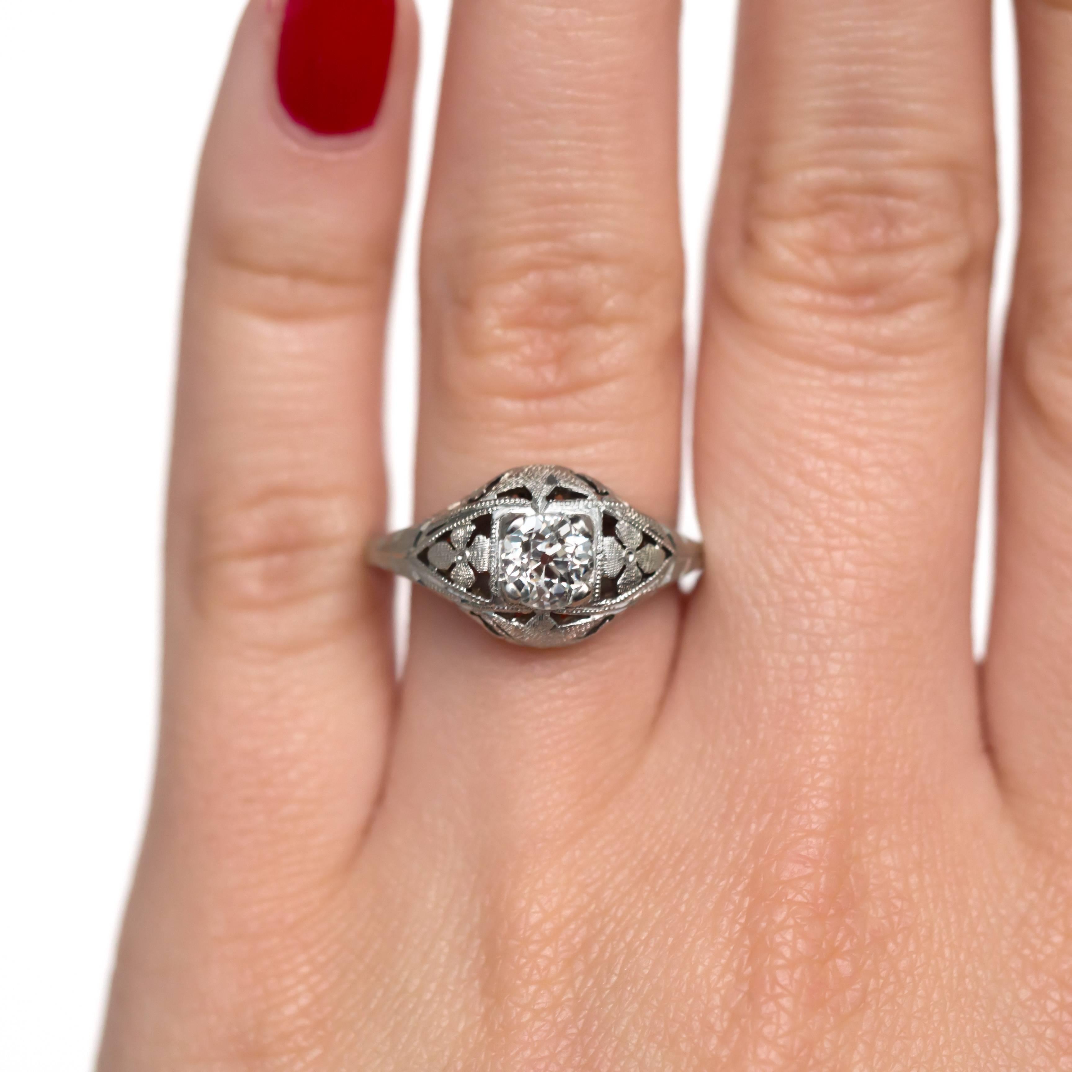 Art Deco .65 Carat Diamond White Gold Engagement Ring For Sale