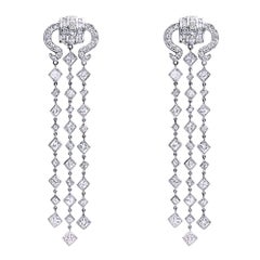 6.5 Carat Drippy Chandelier Princess Cut Diamond Earrings 14 Karat Gold Mount
