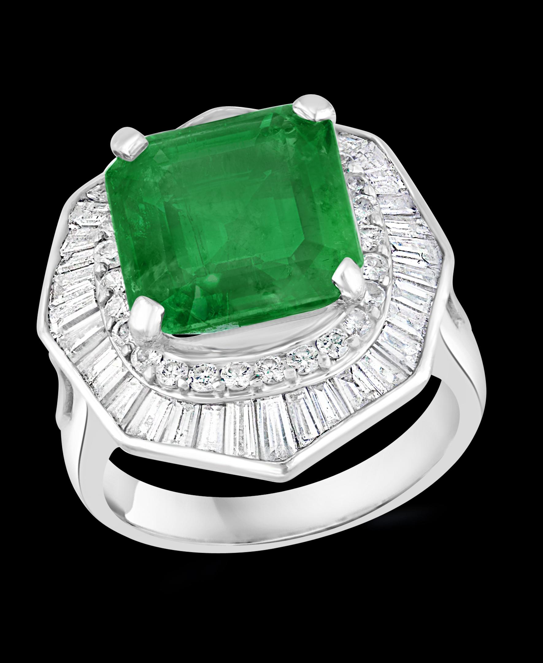6.5 Carat Emerald Cut Colombian Emerald and 2.4 Carat Diamond Ring Platinum For Sale 6
