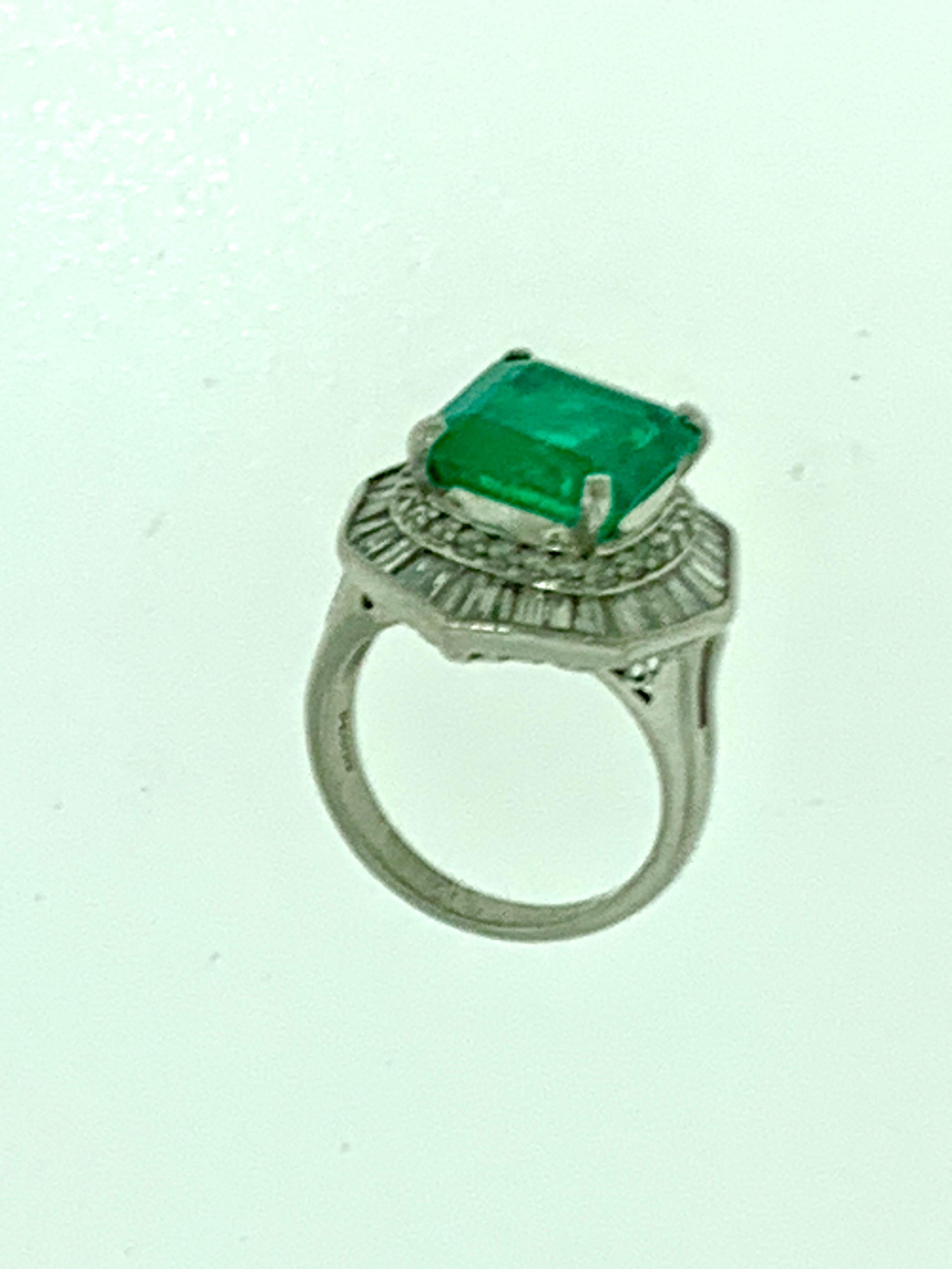 Women's 6.5 Carat Emerald Cut Colombian Emerald and 2.4 Carat Diamond Ring Platinum For Sale