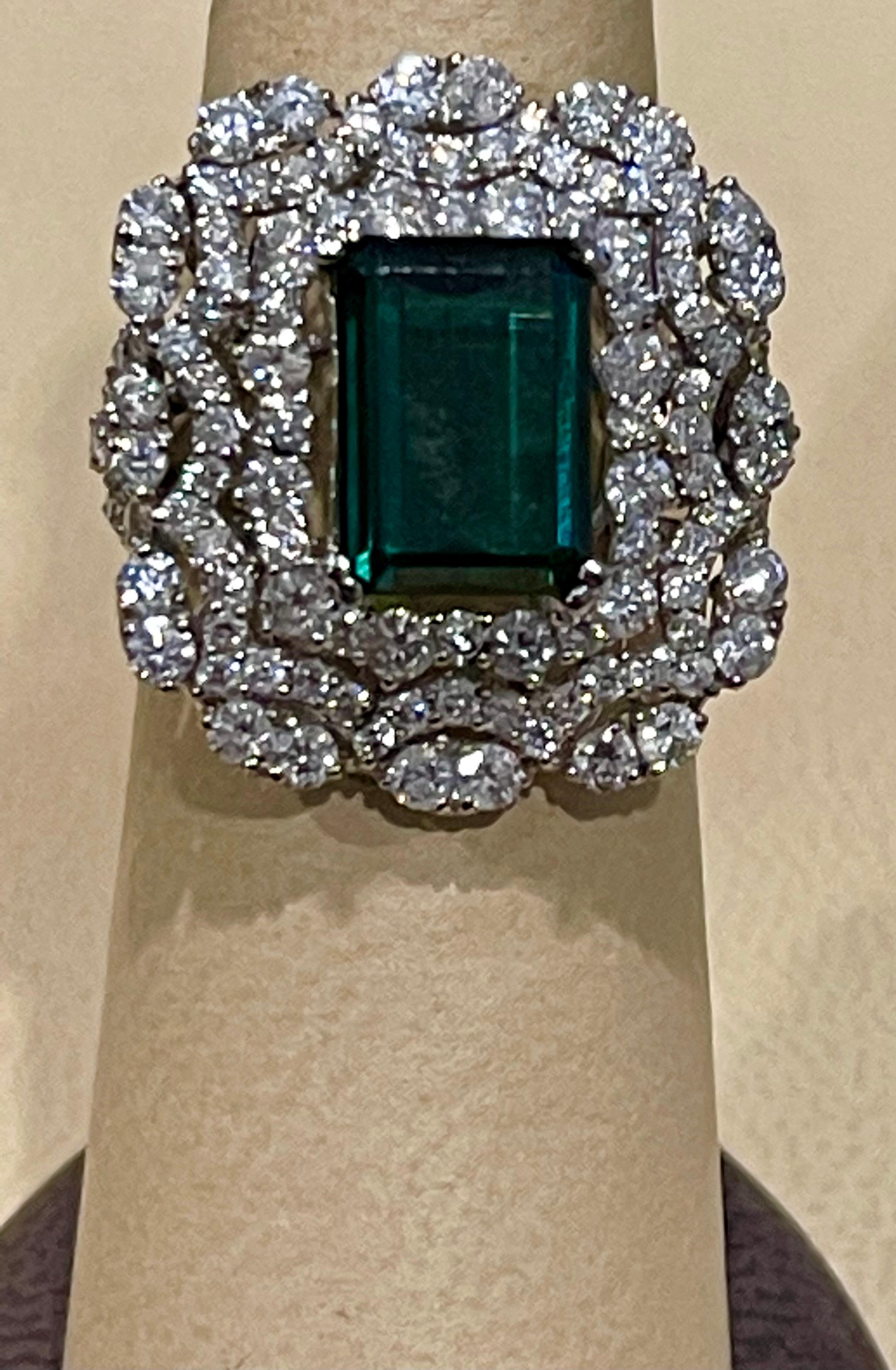 6.5 Carat Green Tourmaline & 4.2 Carat Diamond Cocktail Ring 18 Karat White Gold For Sale 3