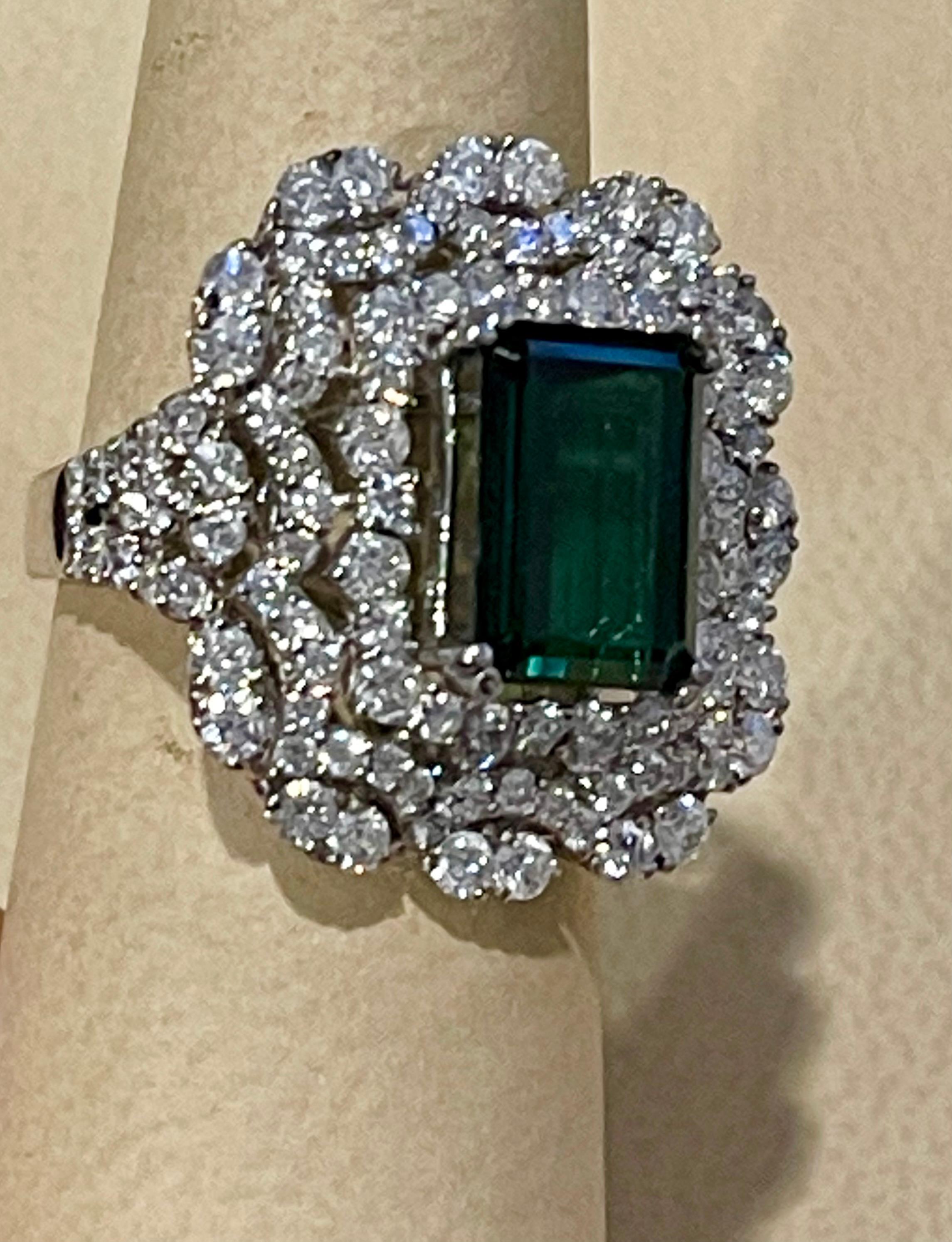 6.5 Carat Green Tourmaline & 4.2 Carat Diamond Cocktail Ring 18 Karat White Gold For Sale 6