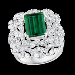 6.5 Carat Green Tourmaline & 4.2 Carat Diamond Cocktail Ring 18 Karat White Gold