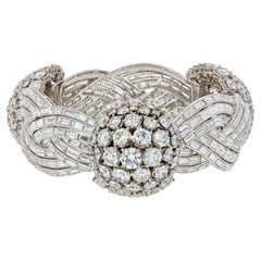 65 Carat Mid Century 1950
s Round And Baguette Diamond Platinum Bracelet
