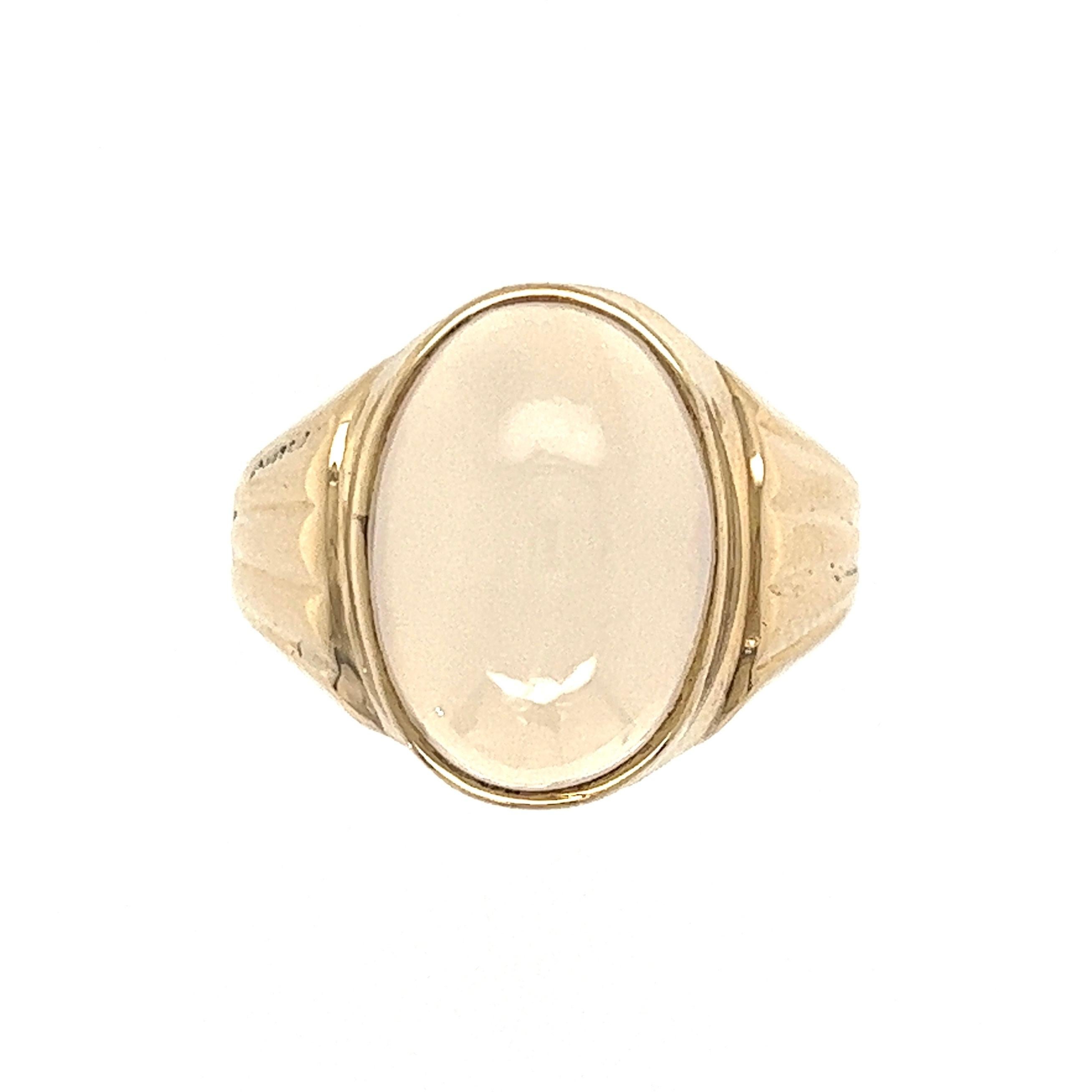 Oval Cut 6.5 Carat Moonstone Men’s Gold Signet Ring Estate Fine Jewelry