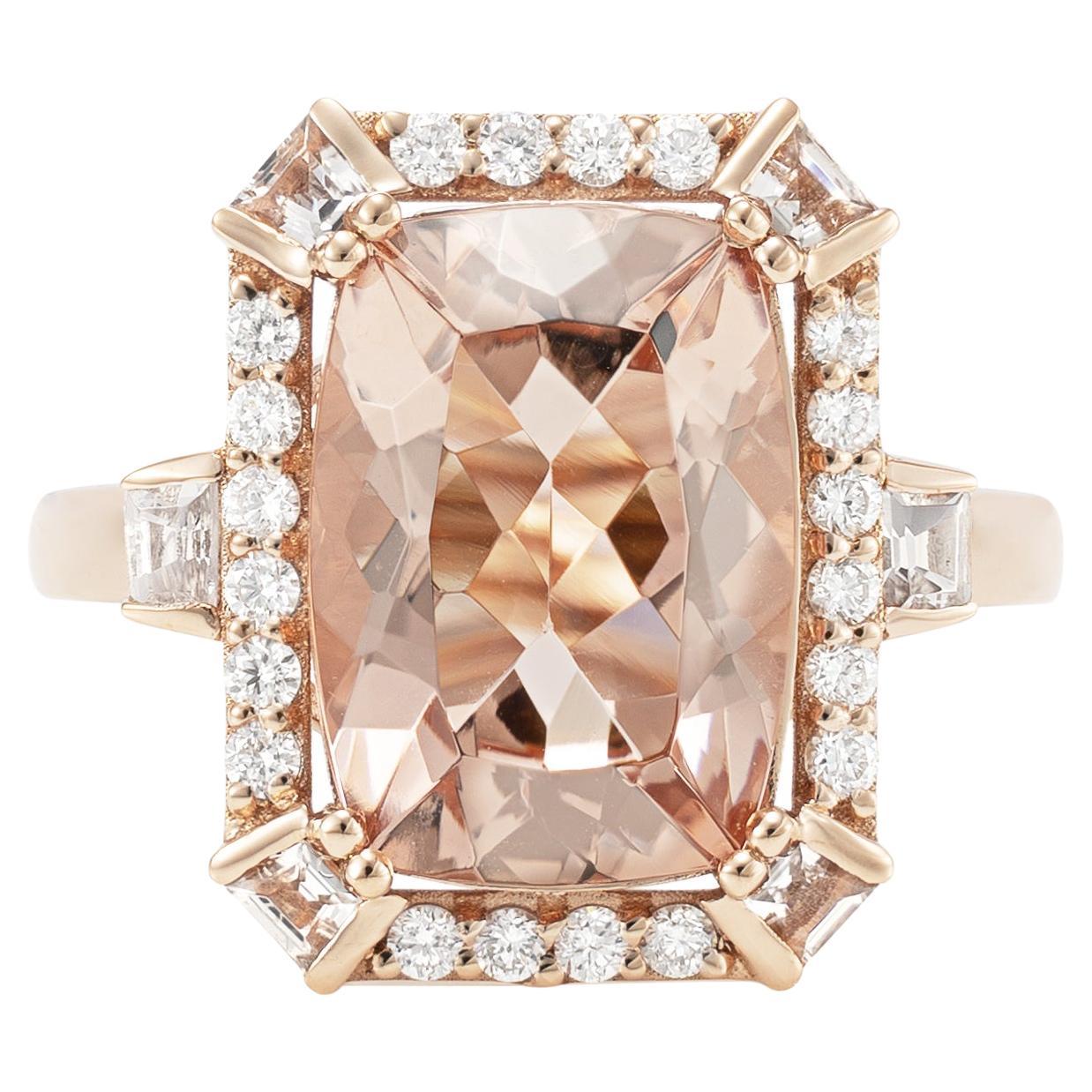 Bague en or rose 18 carats avec diamants et morganite de 6,5 carats