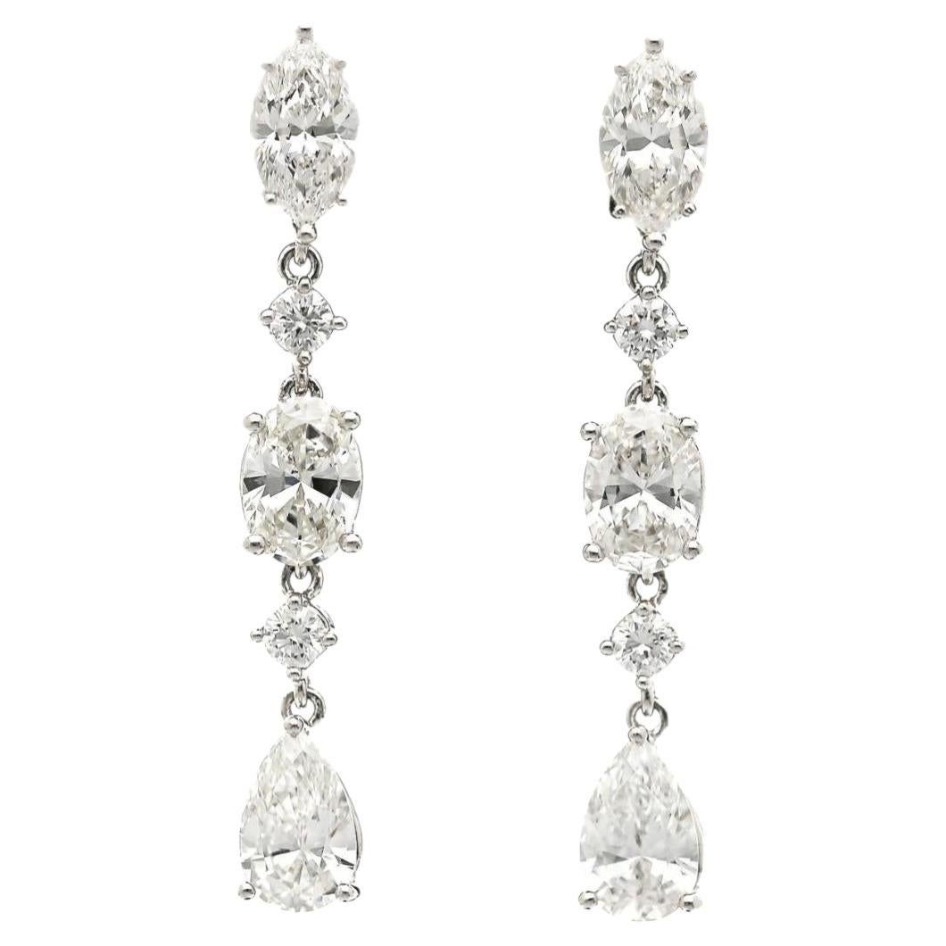 Pendiente de gota lineal de diamante marquesa-óvalo-perla multiforma de 6,5 quilates