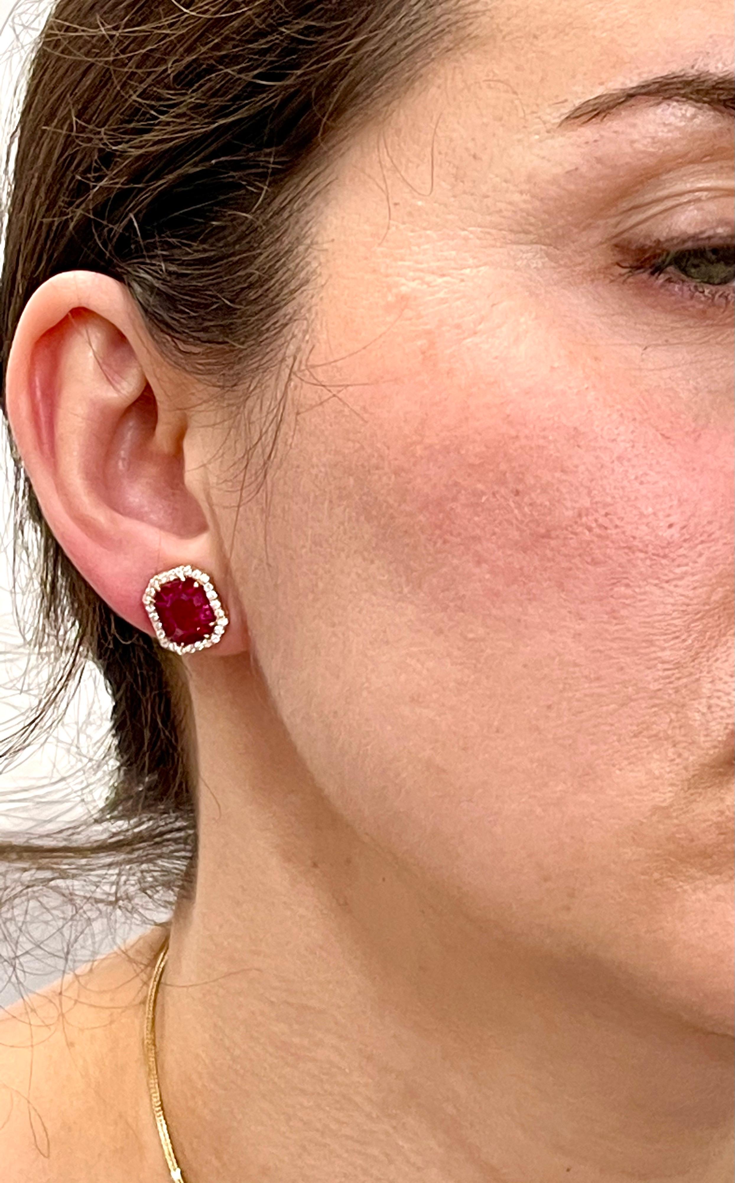 6.5 Carat Natural Burma Ruby and Diamond Earring in 18 Karat Yellow Gold 3