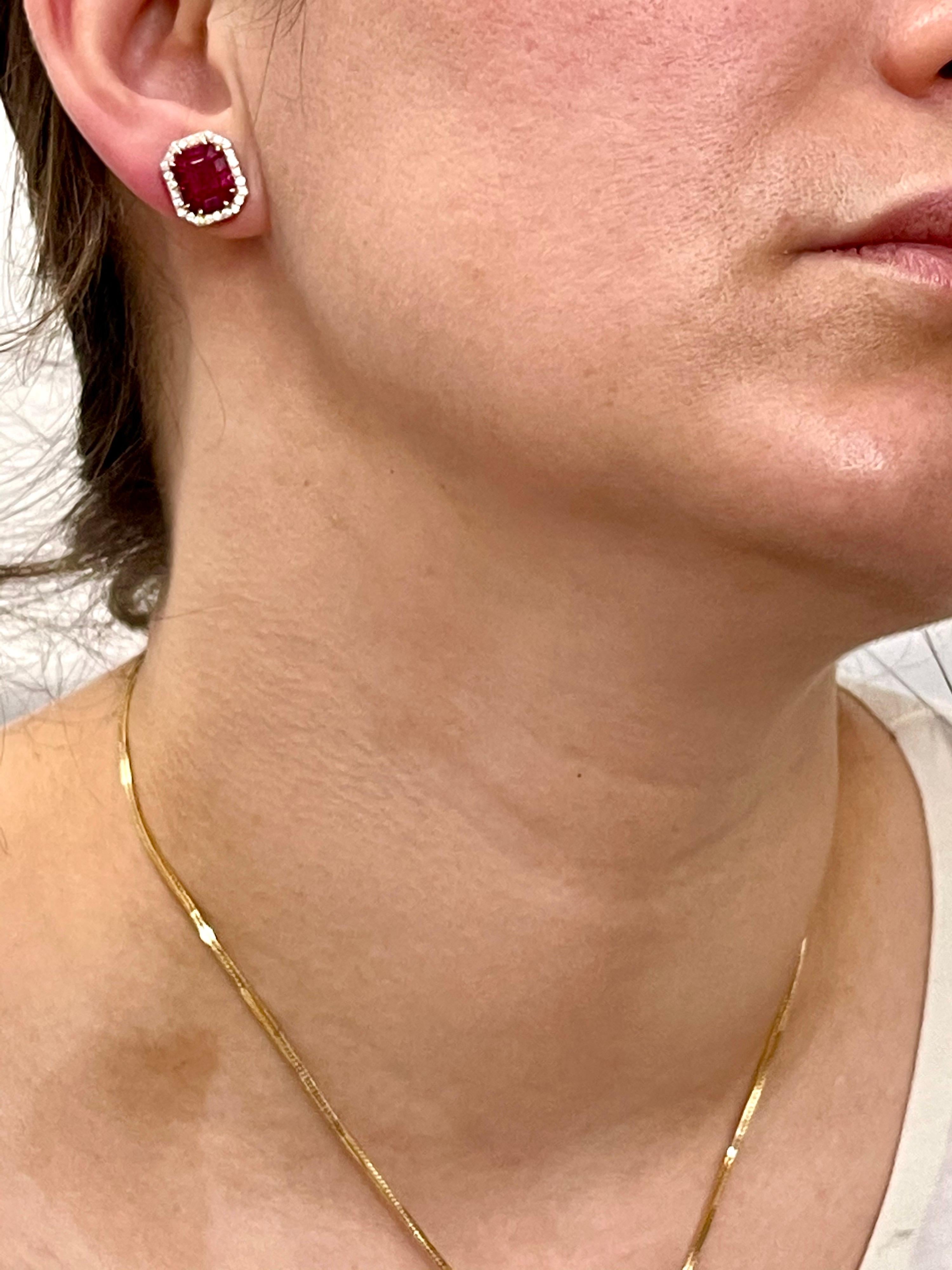 6.5 Carat Natural Burma Ruby and Diamond Earring in 18 Karat Yellow Gold 4