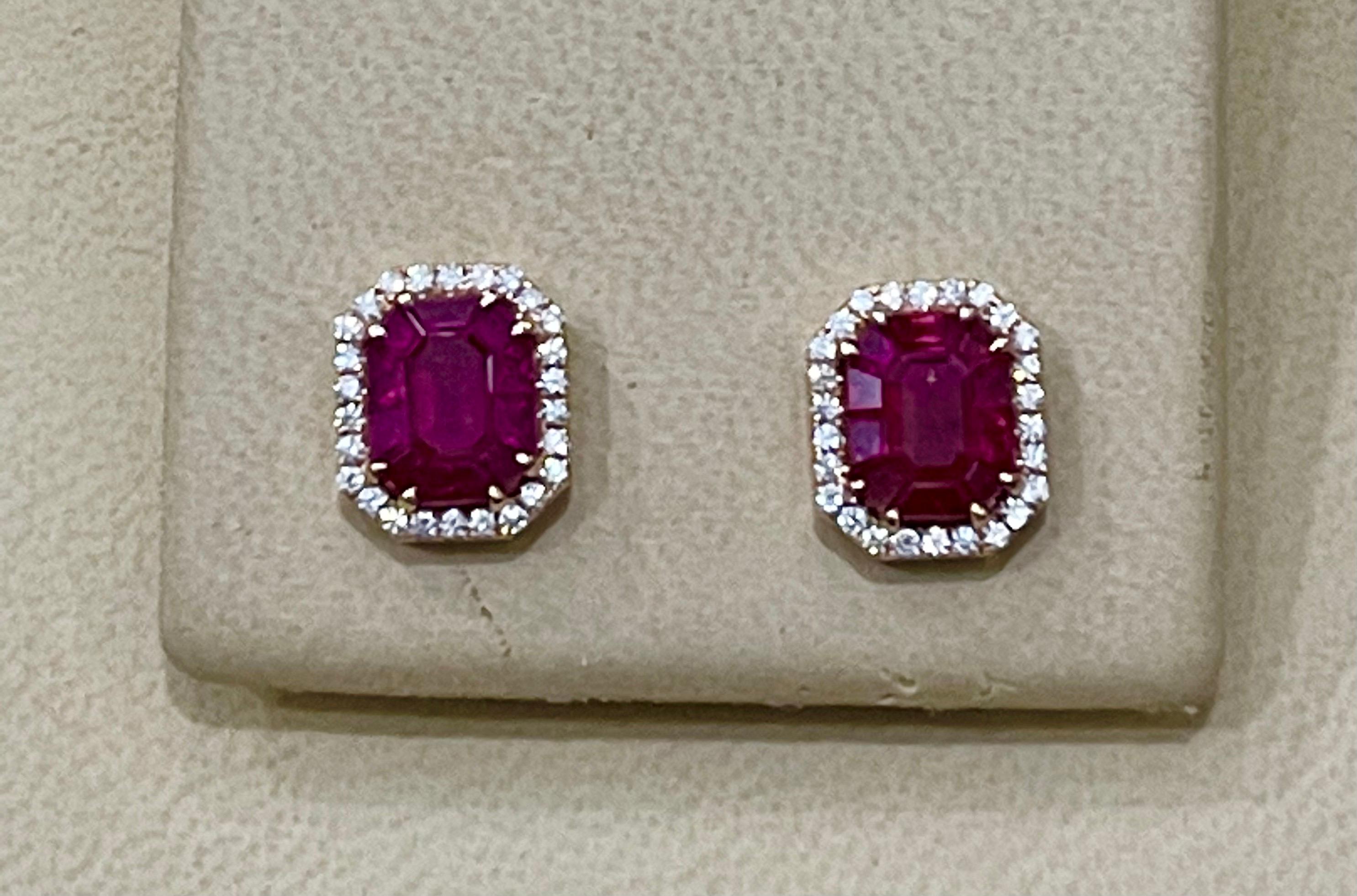 6.5 Carat Natural Burma Ruby and Diamond Earring in 18 Karat Yellow Gold 1