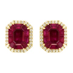 6.5 Carat Natural Burma Ruby and Diamond Earring in 18 Karat Yellow Gold