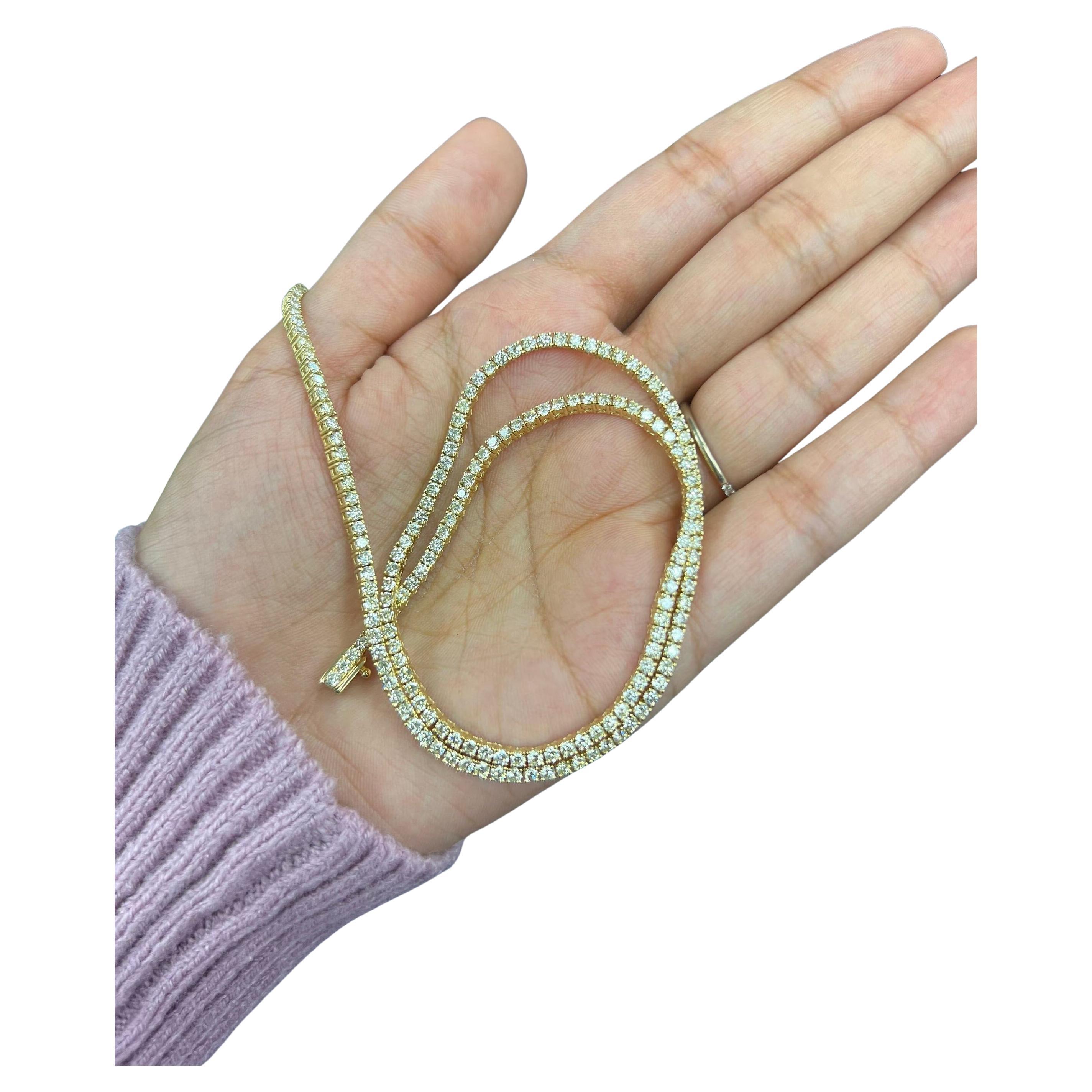 6.5 Carat Natural Diamonds Tennis Necklace in 14k Gold For Sale