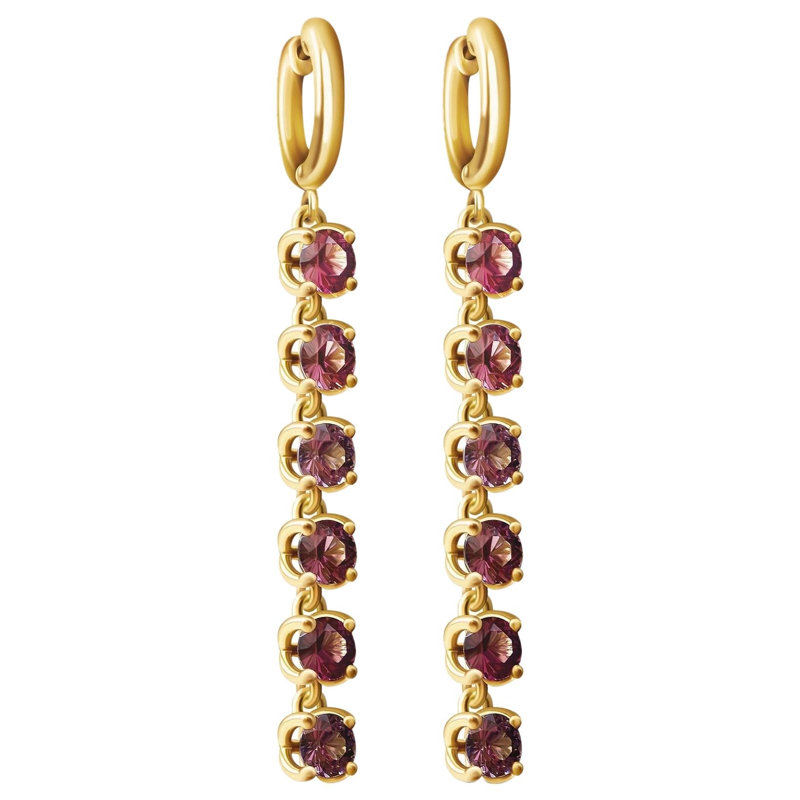 6.5 Carat Natural Lilac Spinel 14 Karat Yellow Gold Hoop Earrings