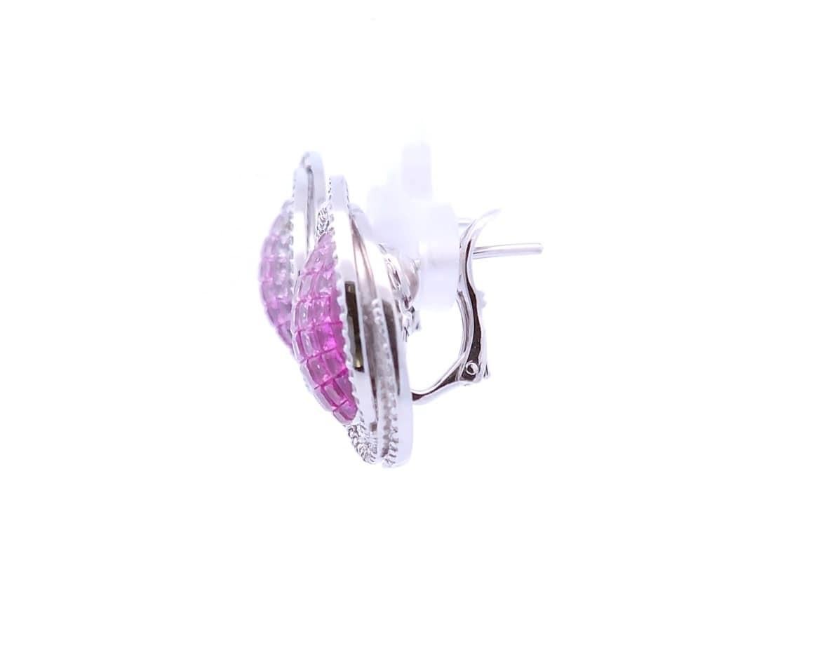 6.5ct Carat Pink Sapphire Saturn Earrings in 18K White Gold In New Condition For Sale In Tustin, CA