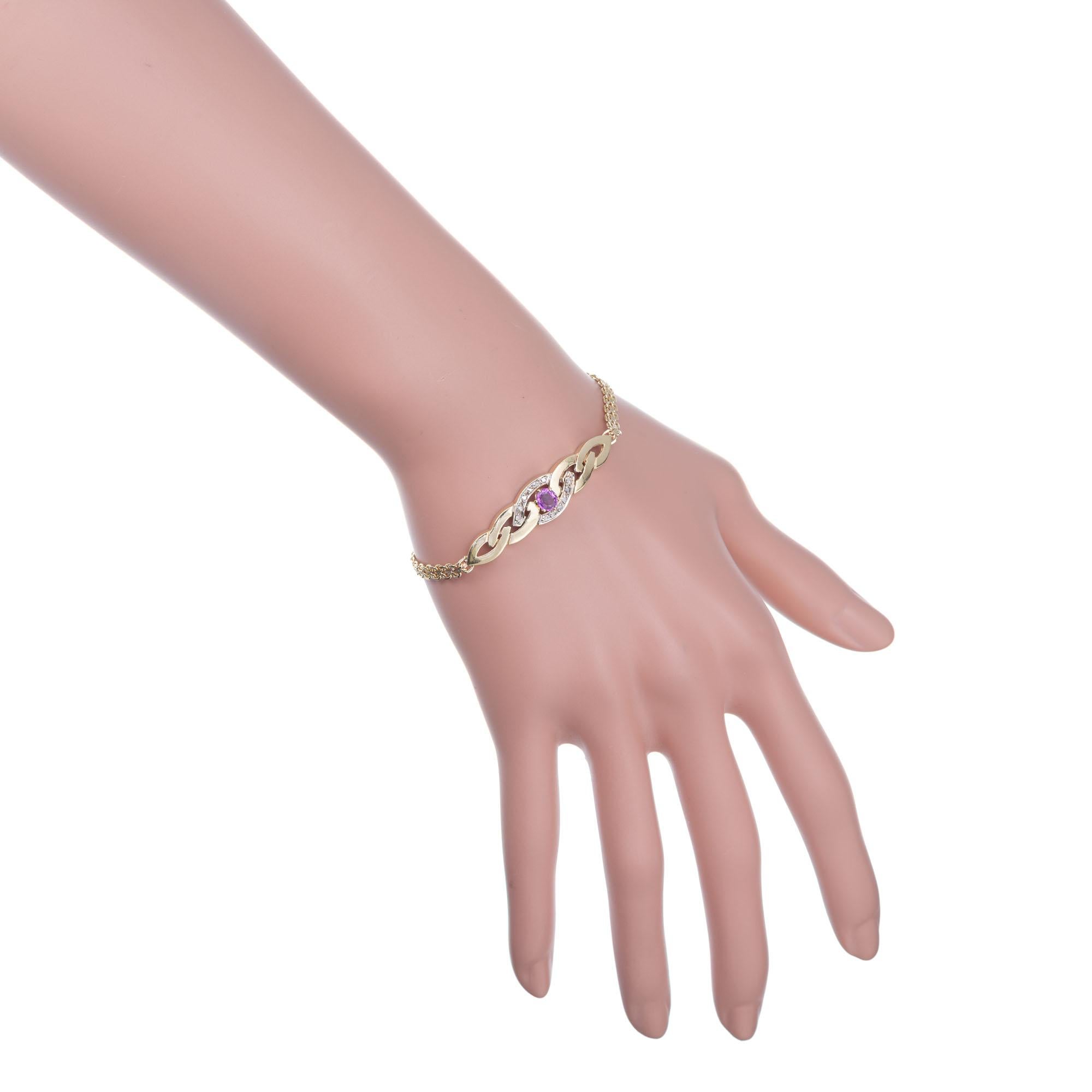 .65 Karat Rosa Turmalin Diamant Gold Wirbel Design Bismark-Armband im Zustand „Hervorragend“ im Angebot in Stamford, CT