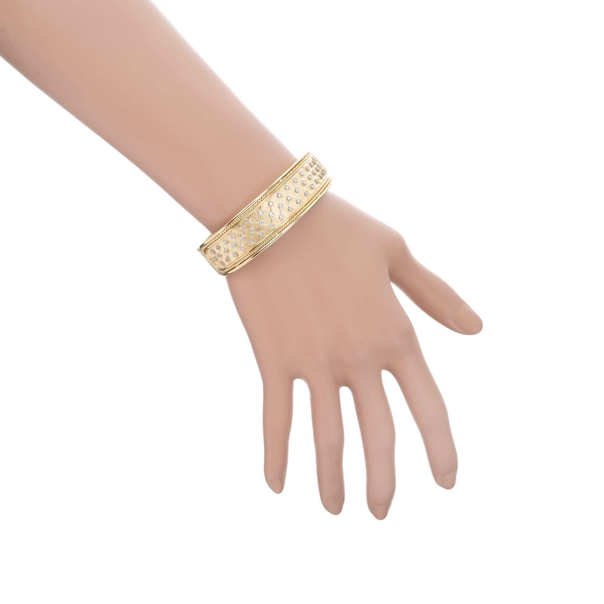 .65 Carat Round Bezel Set Diamond Yellow Gold Handmade Bangle Bracelet For Sale 5
