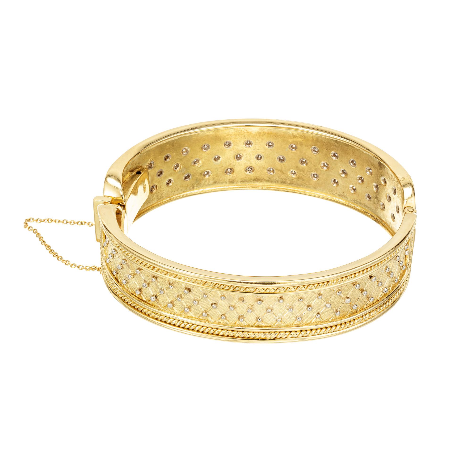 .65 Carat Round Bezel Set Diamond Yellow Gold Handmade Bangle Bracelet For Sale 1