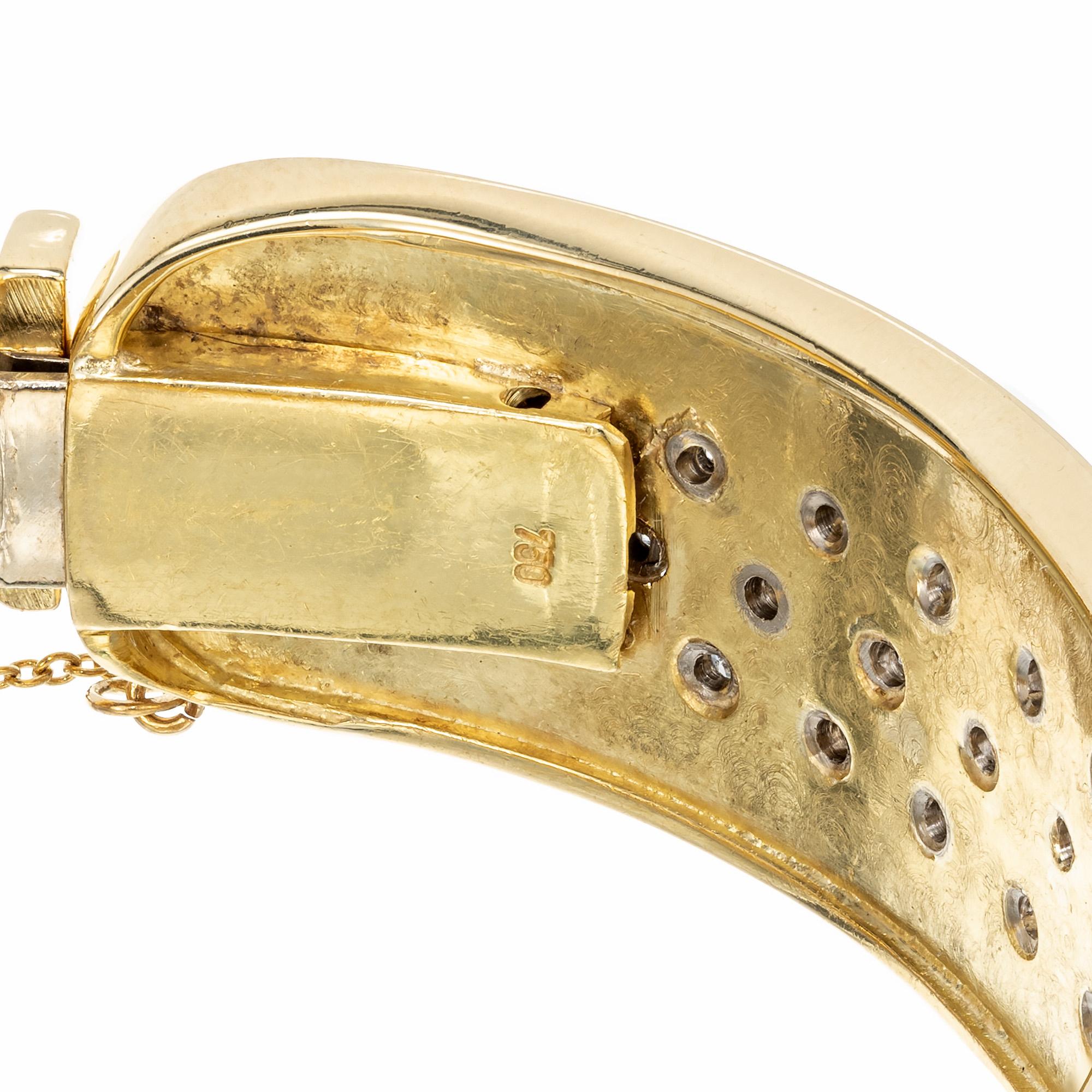 .65 Carat Round Bezel Set Diamond Yellow Gold Handmade Bangle Bracelet For Sale 2
