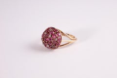 Unisex 6.50ct Ruby and accent Diamond Pave Dome Ring in 14k Yellow Gold, 1970