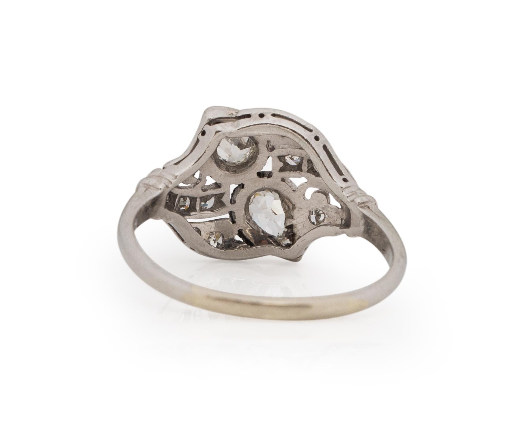 Old European Cut .65 Carat Total Weight Art Deco Diamond Platinum Engagement Ring For Sale
