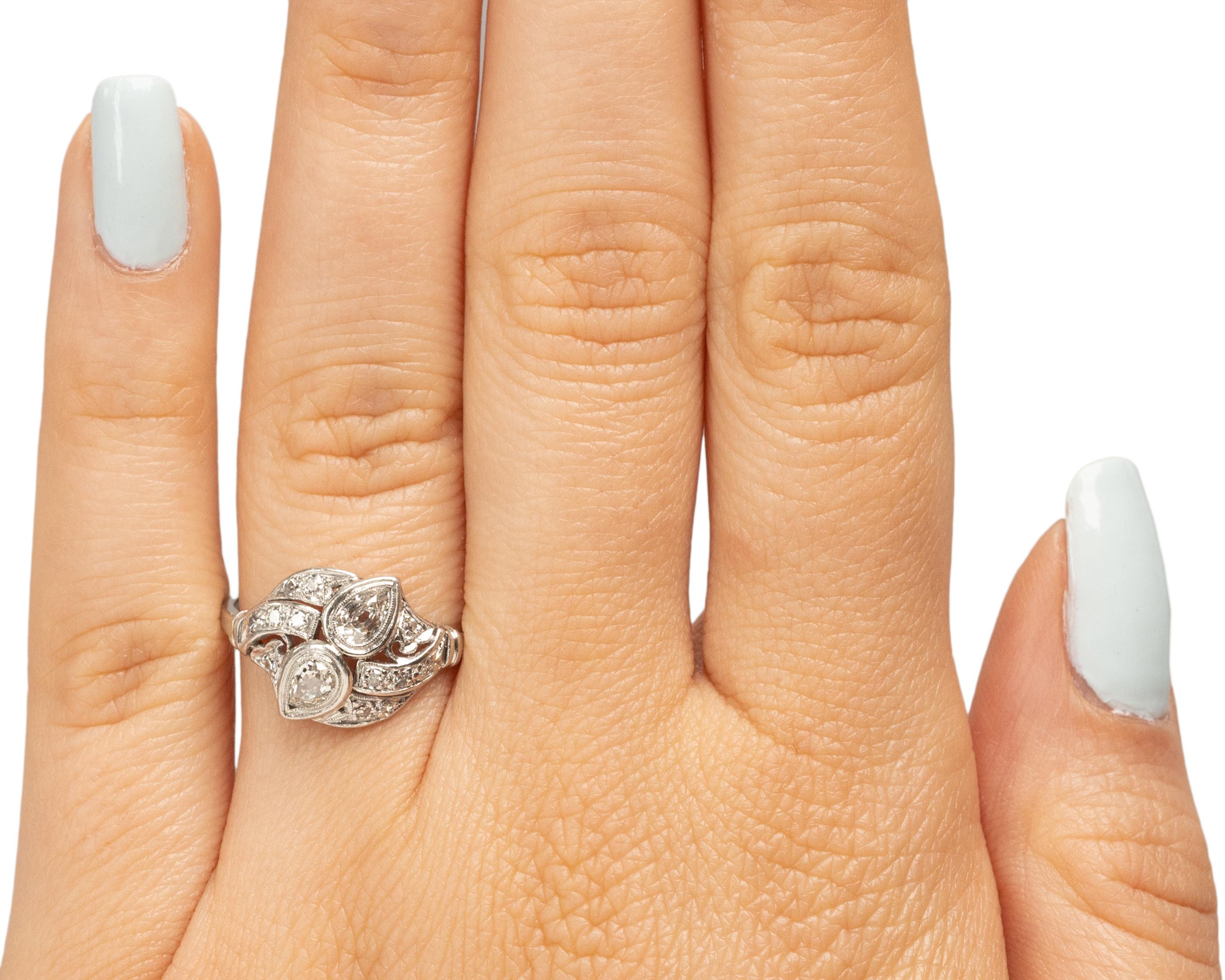 Women's .65 Carat Total Weight Art Deco Diamond Platinum Engagement Ring For Sale