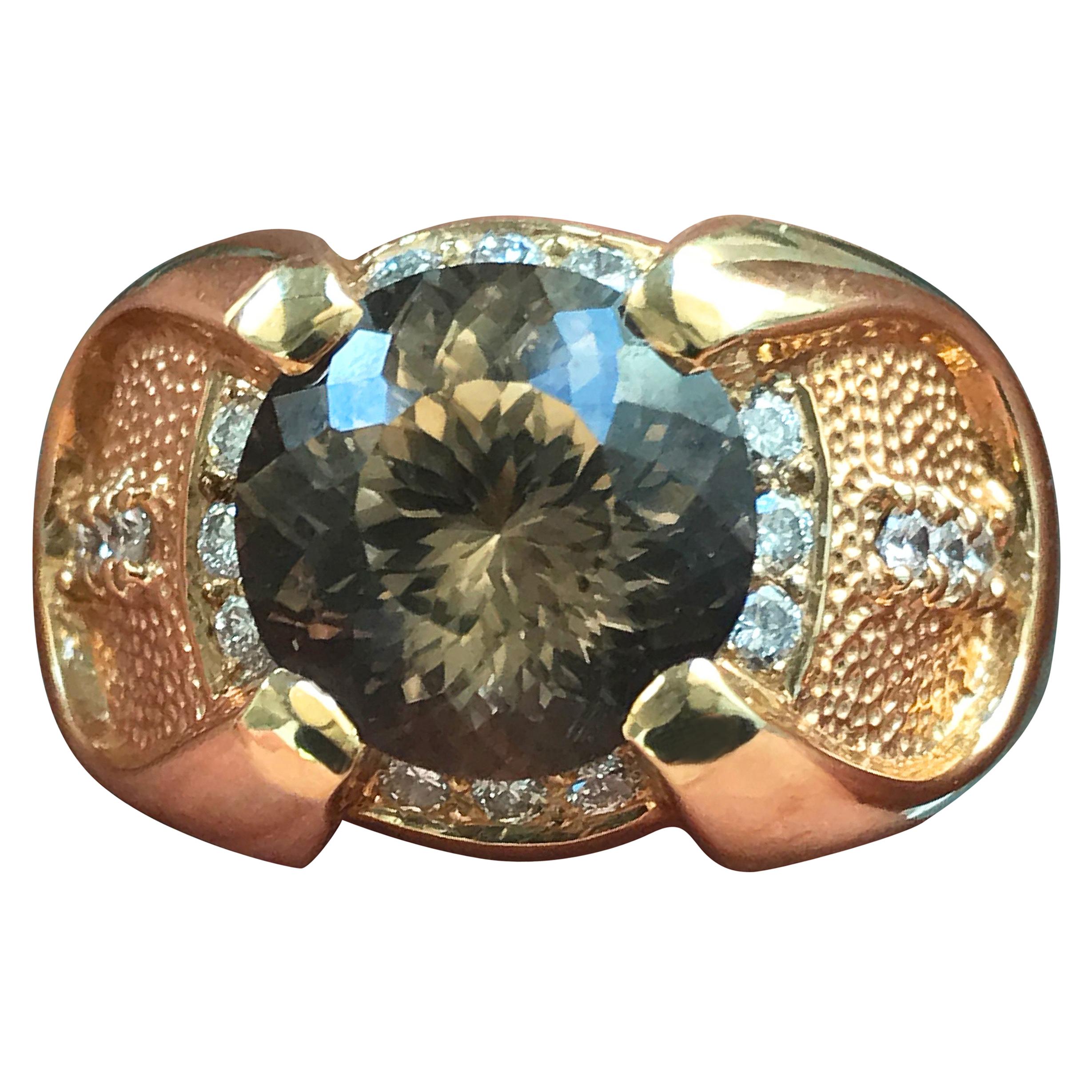6.5 Carat TW Approximate Round Topaz and Diamond Men's Ring, Ben Dannie For Sale