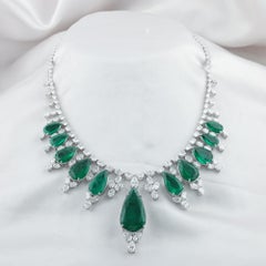 65 Carat Zambian Emerald 27.11 Carat SI/H Diamond Necklace 18 Karat White Gold