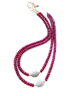 Rubin 65 Karat und Pave Diamant Tafelaufsatz Akzent Halskette