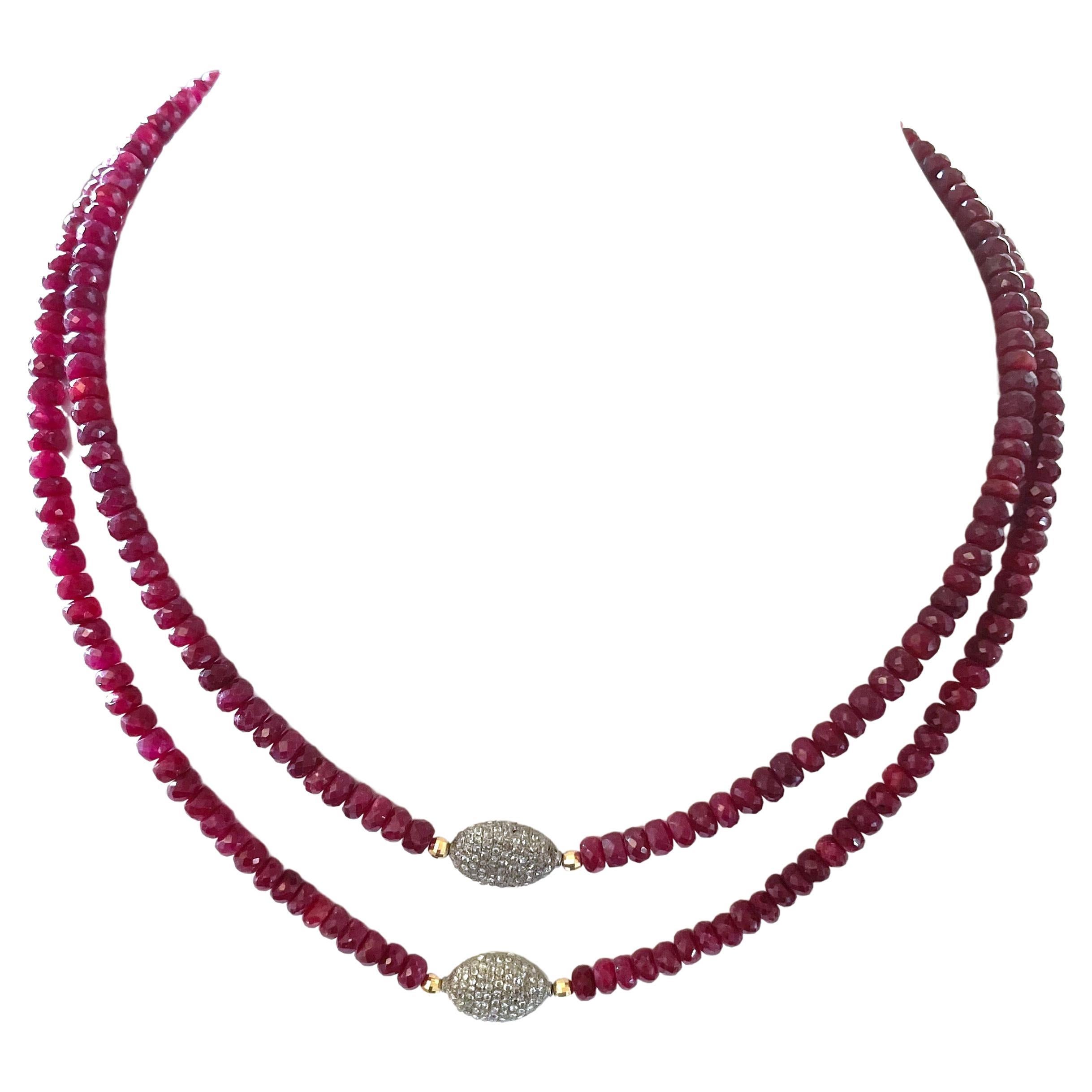 65 Carats Ruby and Pave Diamond Centerpiece Accent Necklace
