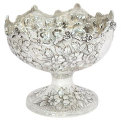 Coin Silver S. Kirk & Son Antique 1861 Floral Repousse Footed Serving Bowl